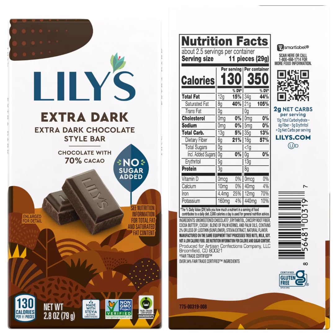 Lily’s Dark Chocolate Lovers Variety Pack – 6 Pack (Dark Almond, Etra Dark 70%, Dark 70% Sea Salt, Salted Almond, 85%, Intensely Dark 92%)