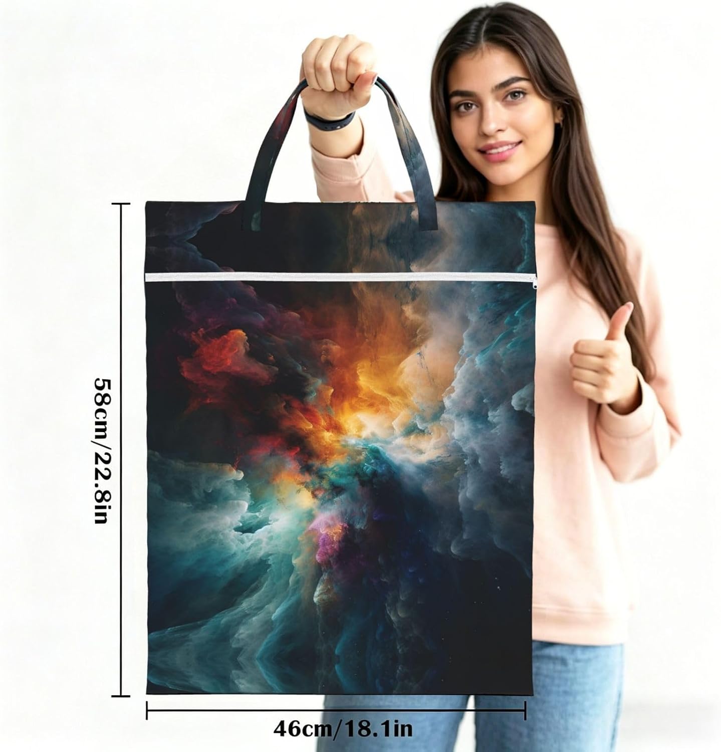 2PCS Travel Laundry Bag for Dirty Clothes, Foldable Waterproof Wet Dry Bag Colorful fog Zippered Hanging Laundry Hamper with Handle Washable for Travel, Gym, Swimming Pool image 3