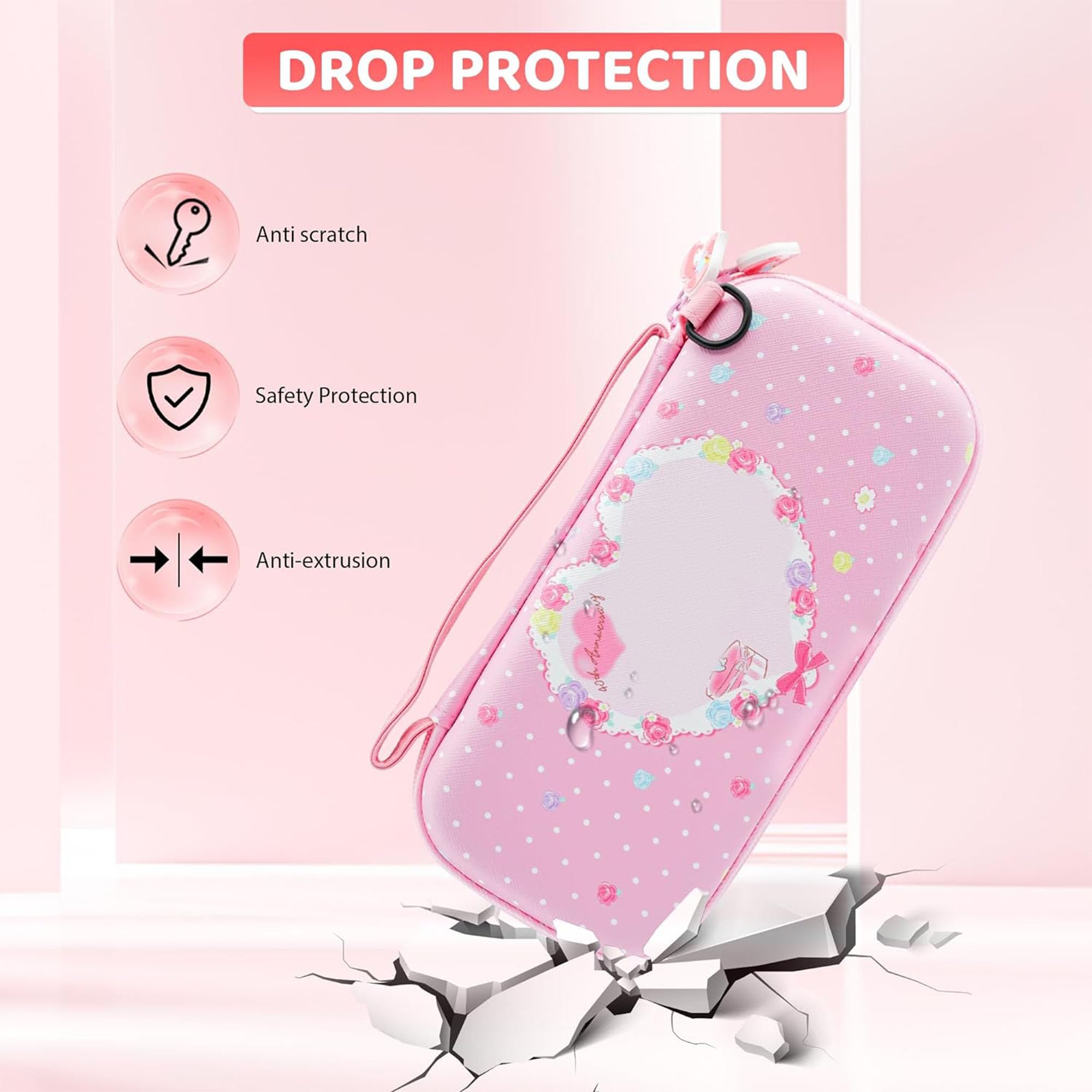 RHOTALL custodia da trasporto per Nintendo Switch, rosa custodia da viaggio accessori per Switch con guscio protettivo, tracolla, custodia per carte di gioco, protezione schermo e 2 tappi per pollice