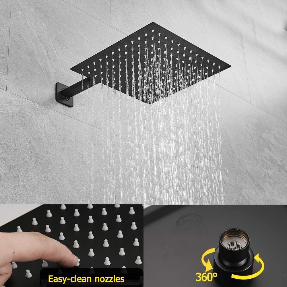 25,4 Cm (10 Zoll) Regenduschsystem | Mattschwarz | Druckausgleichendes Ventil Aus Messing | Wandmontage-Set