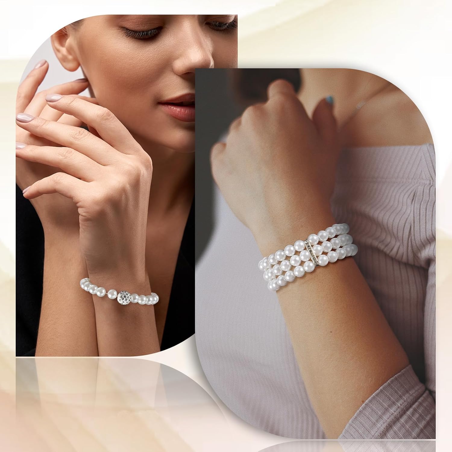 5 Pcs Faux Pearl Necklaces for Women Adult Pearl Necklace and Earring Set Rhinestone Necklace Earrings Bracelet Jewelry for Party Wedding Gift Accessories - Image 3