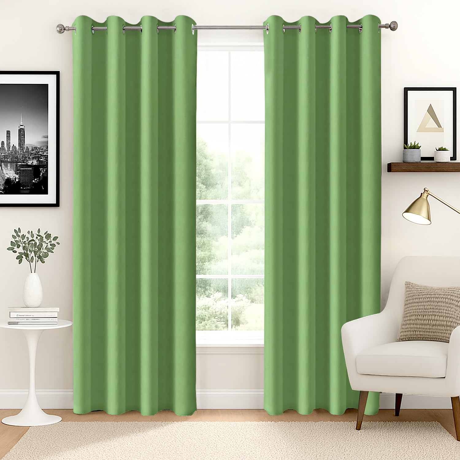 Homestan Blackout Long Door Curtains 9 Feet Set of 2, Parrot Green