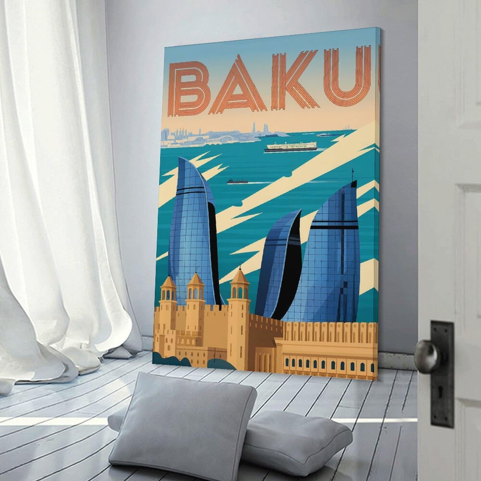 Junmoney Baku Cityscape Travel (2) Canvas Wall Art, 20x30inch(50x75cm), for Entrance Walls, Hall Decor Or Foyers, Wall Decor to Refresh Empty Corners