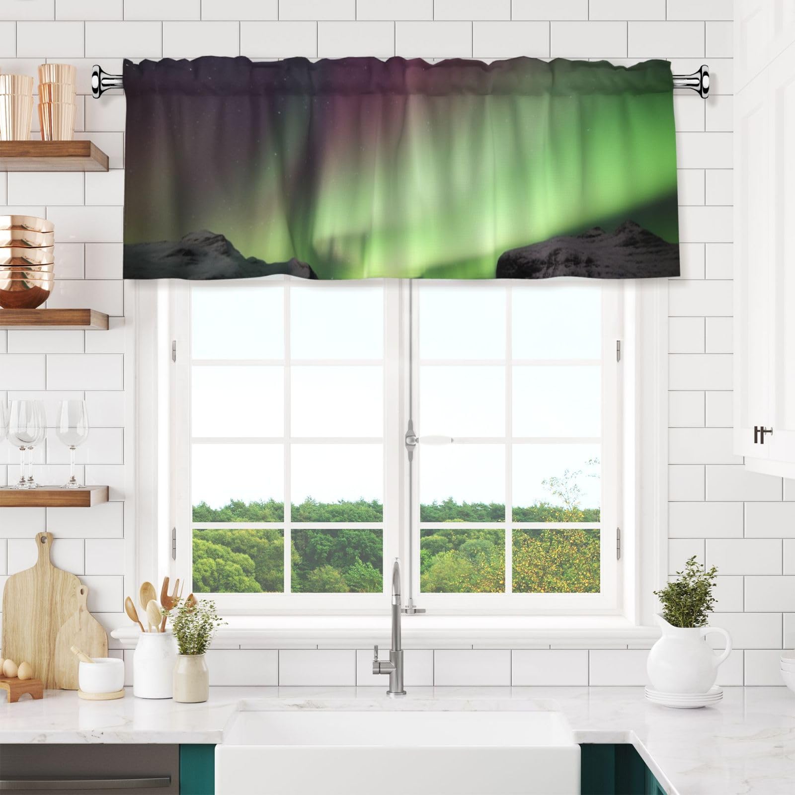Anceky Valances Curtain for Kitchen Aurora Window Valance Bedroom Curtain Topper Valance Spring Window Valance Curtains Rod Pocket 54x18 Inch