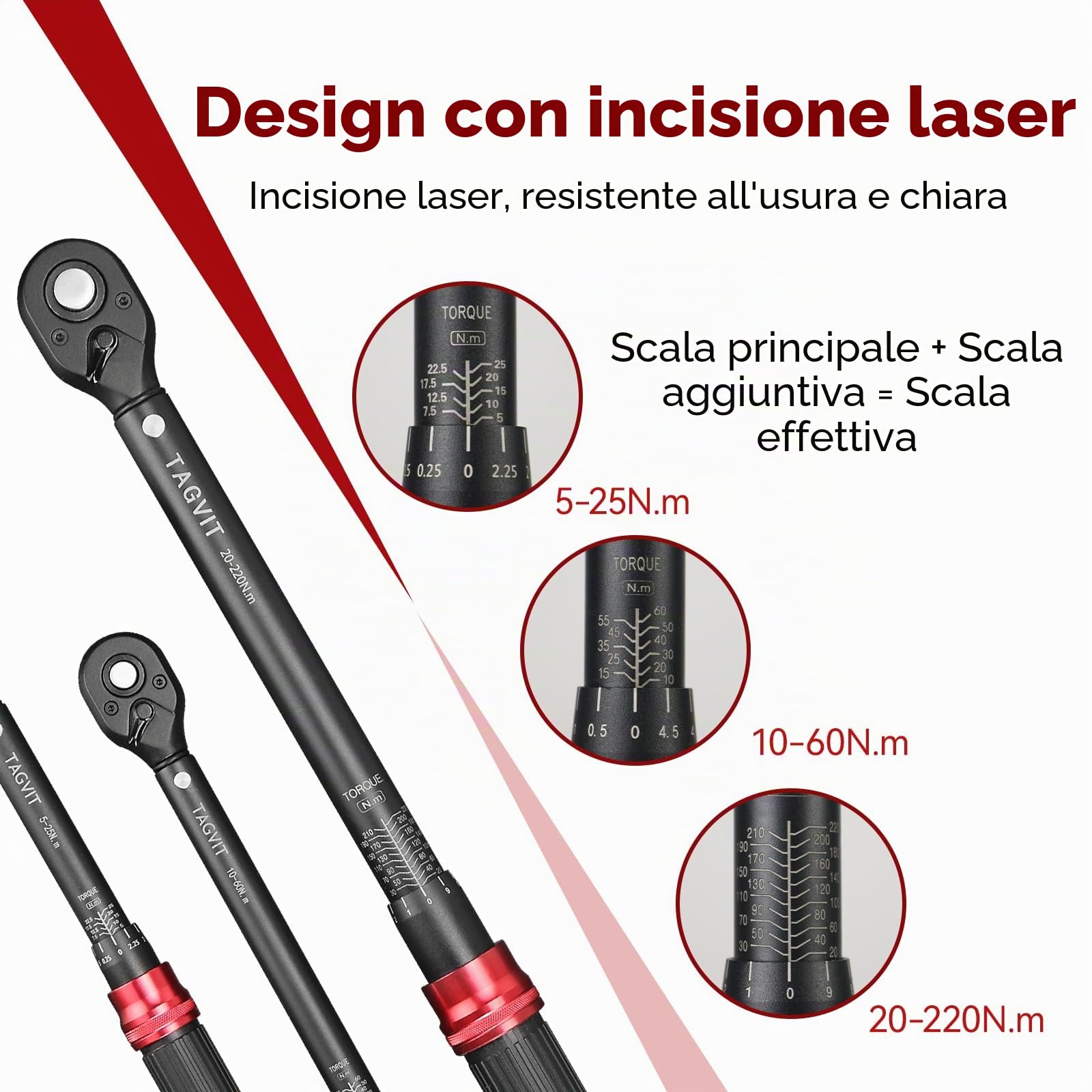 Set di 3 Chiavi Dinamometriche Meccaniche | 5-25Nm / 10-60Nm / 20-220Nm | Massima Precisione, Alta Durata per Officina, Riparazione Auto, Fai da Te e Industria