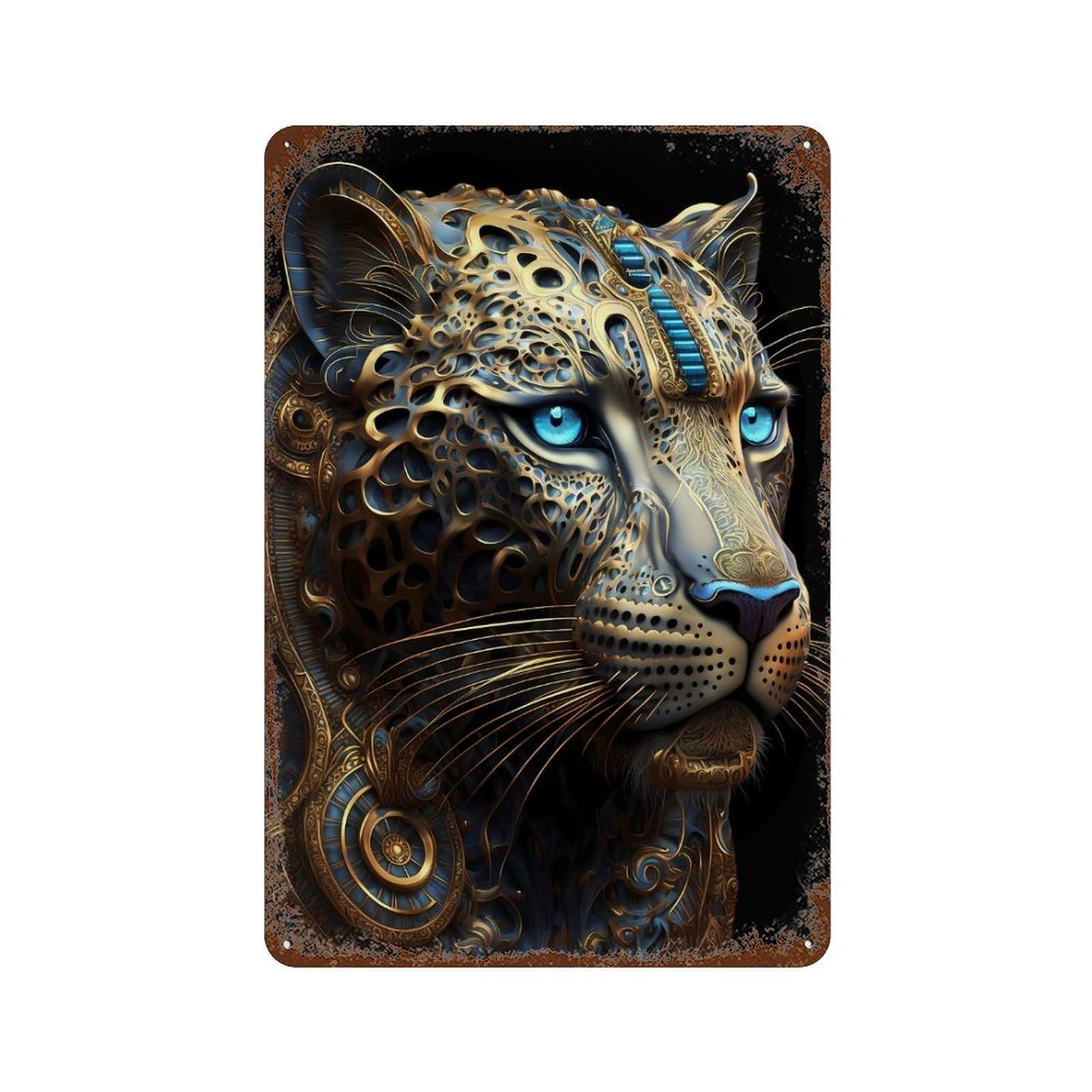 Mystical Cosmic Leopard 11.8"x7.9" Decorative Tin Sign, Retro Wall Decor for Garage, Bar And Workshop Decor