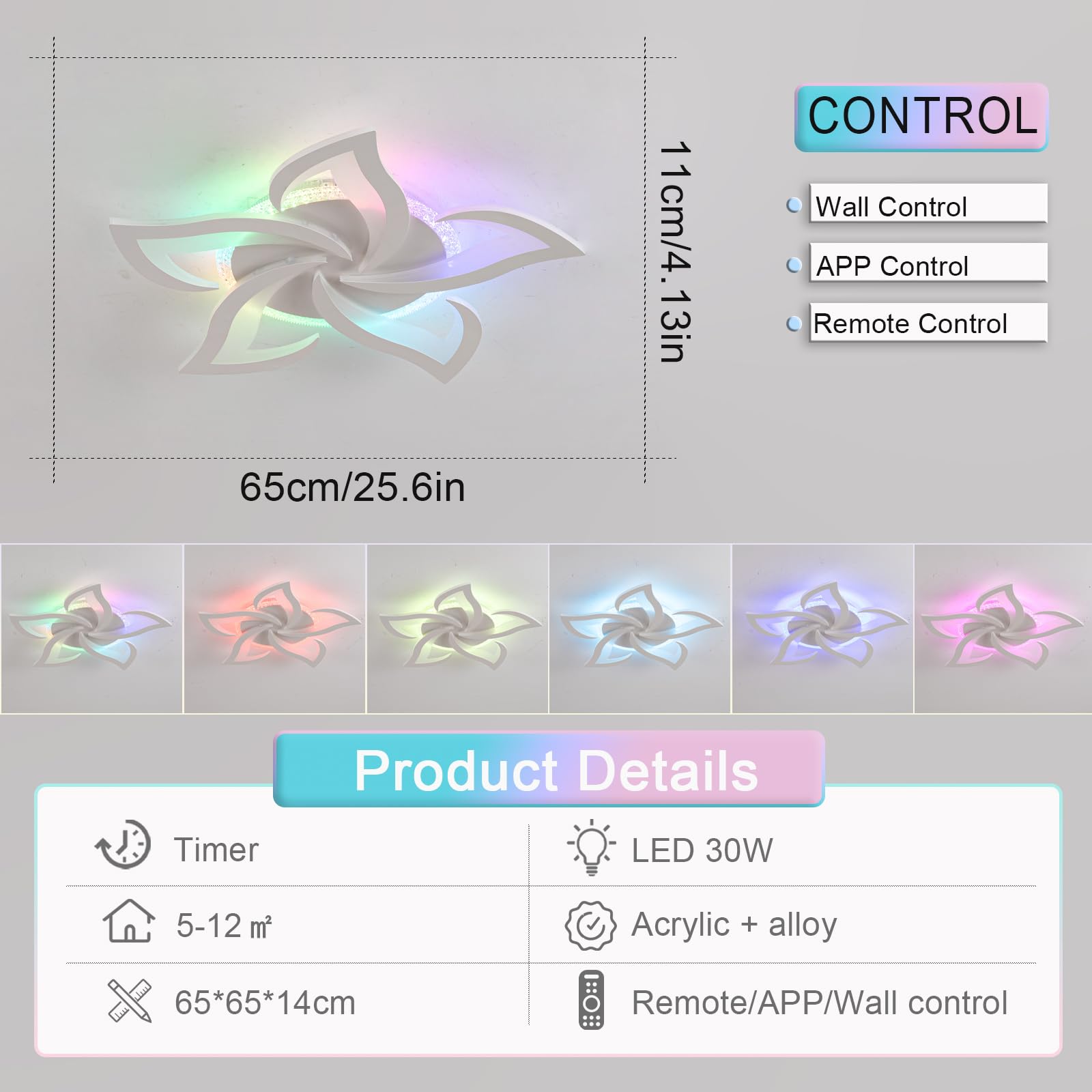RGB Deckenleuchte Mit Veränderbare Farbe, Dimmbar LED Lampen Mit Fernbedienung Und App, 3000K-6500K Deckenleuchte Für Wohnzimmer Und Schlafzimmer, RGB Weiß