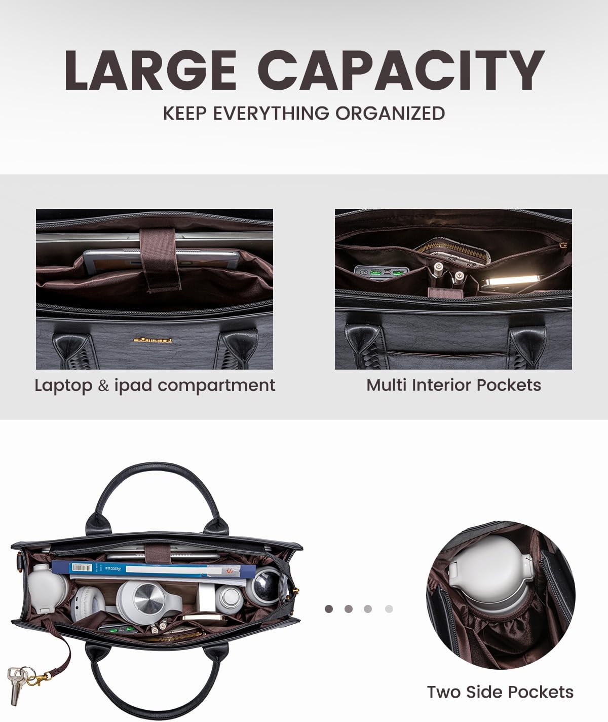 LOVEVOOK Laptop Tote Bag for Women, Vintage Leather Work Bags 17 inch Laptop Bag, Waterproof Professional Computer Bag Business Office Briefcase Large Shoulder Bag Handbag, Black - Image 2