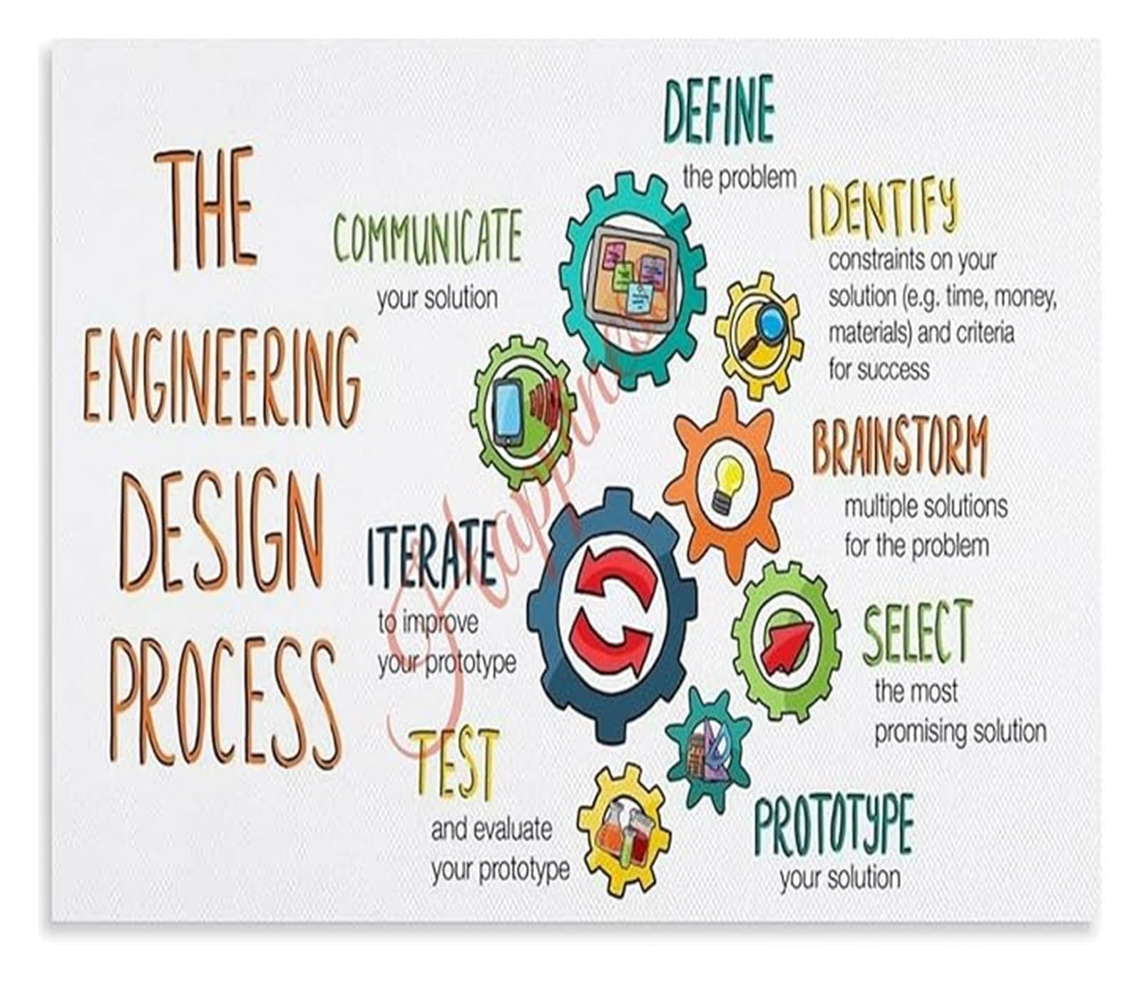 FNYUVNFAF Engineering Design Process STEM Poster Educational Chart for Classroom Makerspace Teaching Resource Framed,12x18inch(30x45cm)