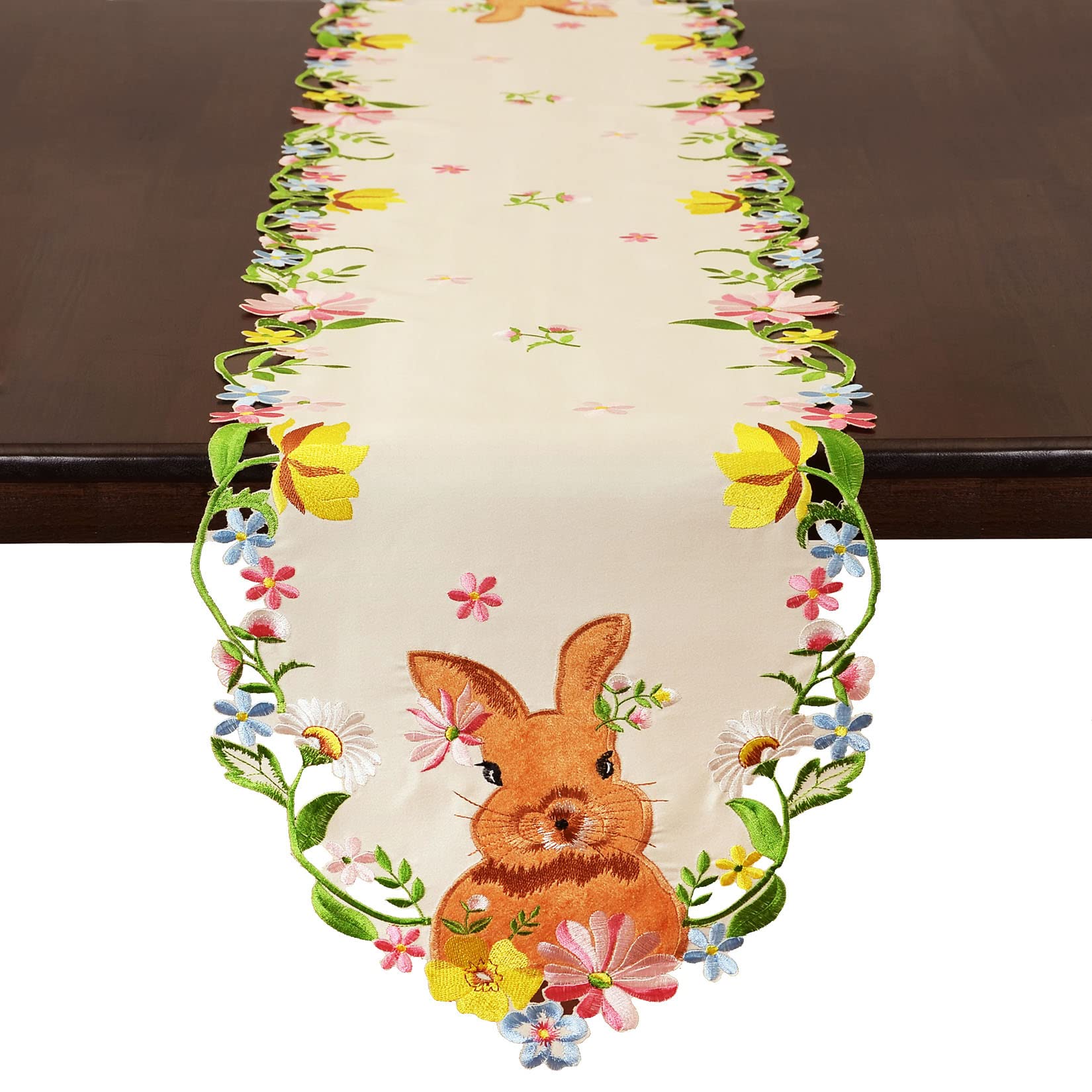 Grelucgo Embroidered Easter Bunny Table Runner (14 x 68 inch)