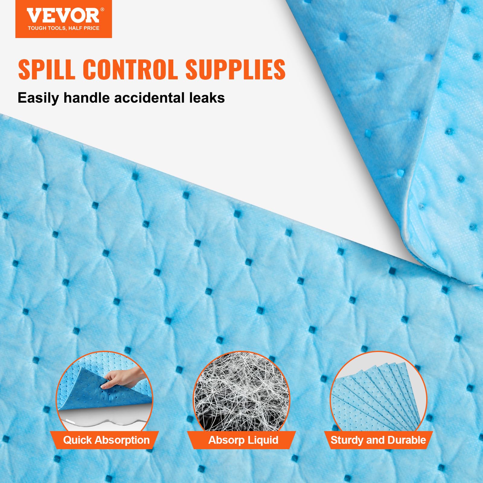 VEVOR Saugpads Wasserabsorbierende Matte 30 Stk 380x480x5 mm Polypropylen Blau 6 Gal