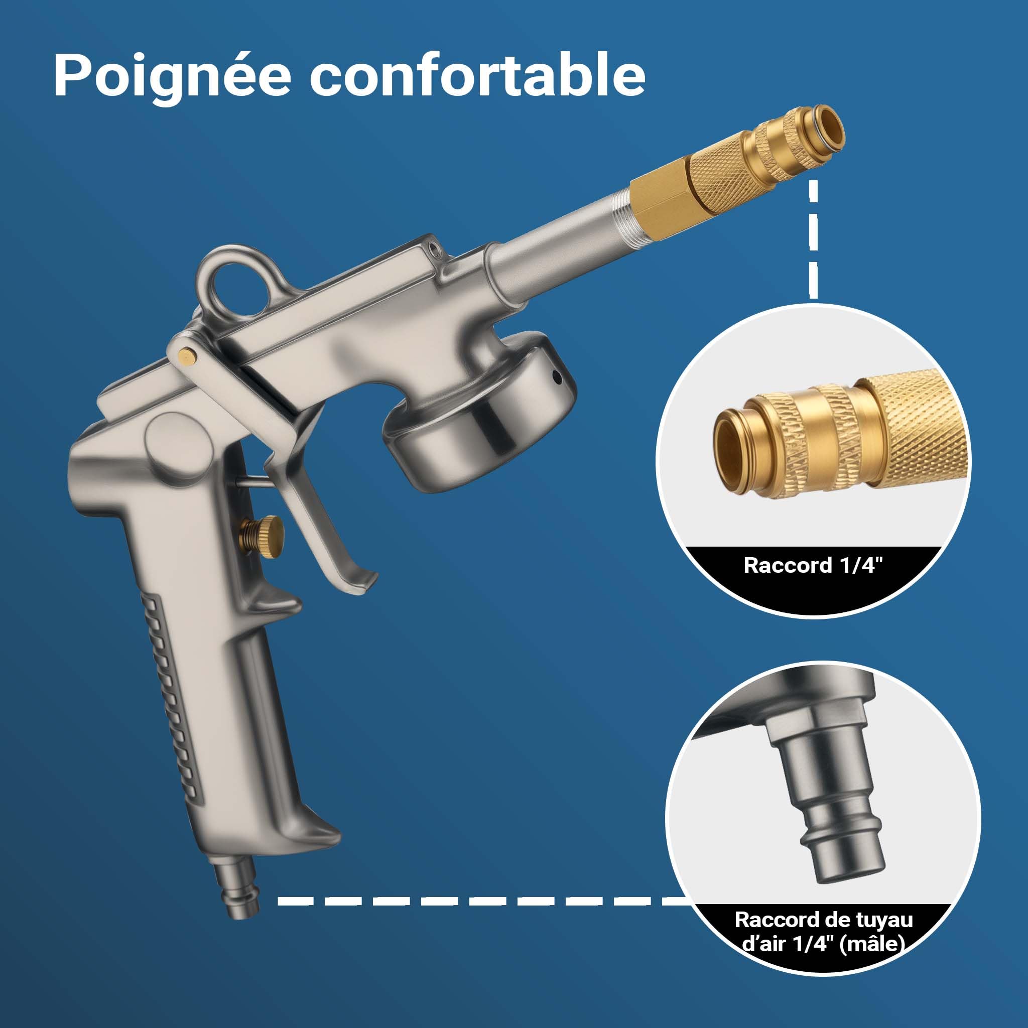 Wiltec Pistolet pneumatique à godet – 1100 ml / 4-6bars – avec Buse coudée ronde – Pulvérisateur pour cavités et protection des dessous de caisse