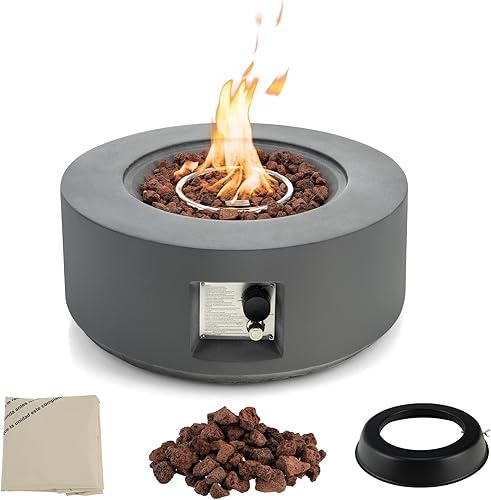 Tangkula Patiojoy - Mesa redonda para fogata para exteriores de 275 pulgadas 40000 BTU de encendido automático mesa de fuego de gas propano con
