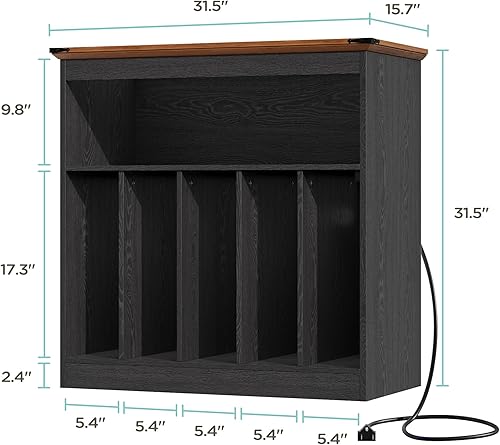 Miniatura 7 de MHOM Farmhouse - Soporte grande para tocadiscos con tomas de corriente y luces LED, soporte para discos de vinilo con capacidad para hasta 150