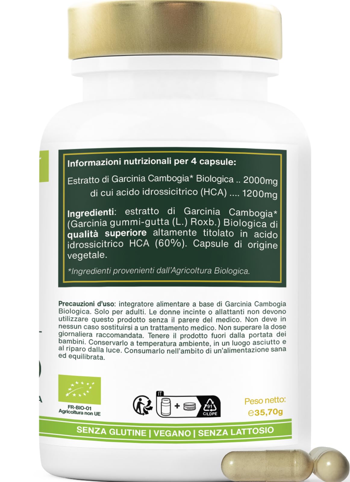 Garcinia Cambogia BIO | Rapida azione ed Efficiente | Alta concentrazione, 60% HCA | 2000mg / giorno | Sazietà | Qualità Superiore