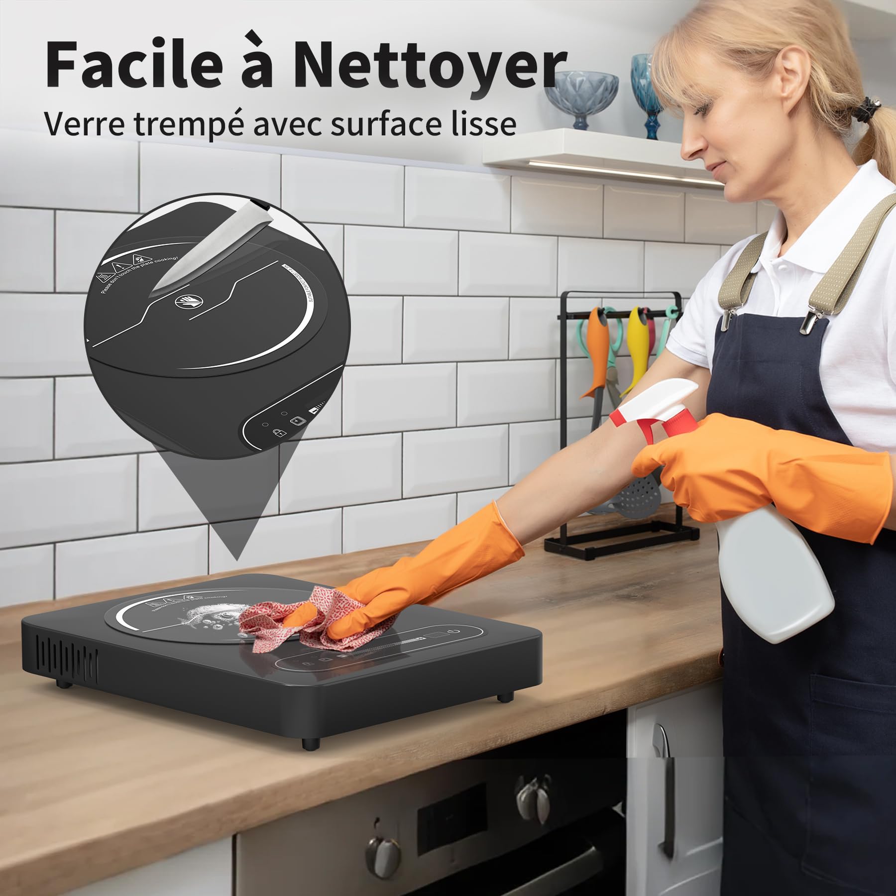 VBGK Plaque Vitrocéramique 1 Feu, 220V 2000W Plaques de Cuisson, Plaques Électrique avec Commande Tactile Led, 9 Niveaux de Puissance, Minuterie, Verrouillage de SéCurité, Geeignet für Alle Töpfe