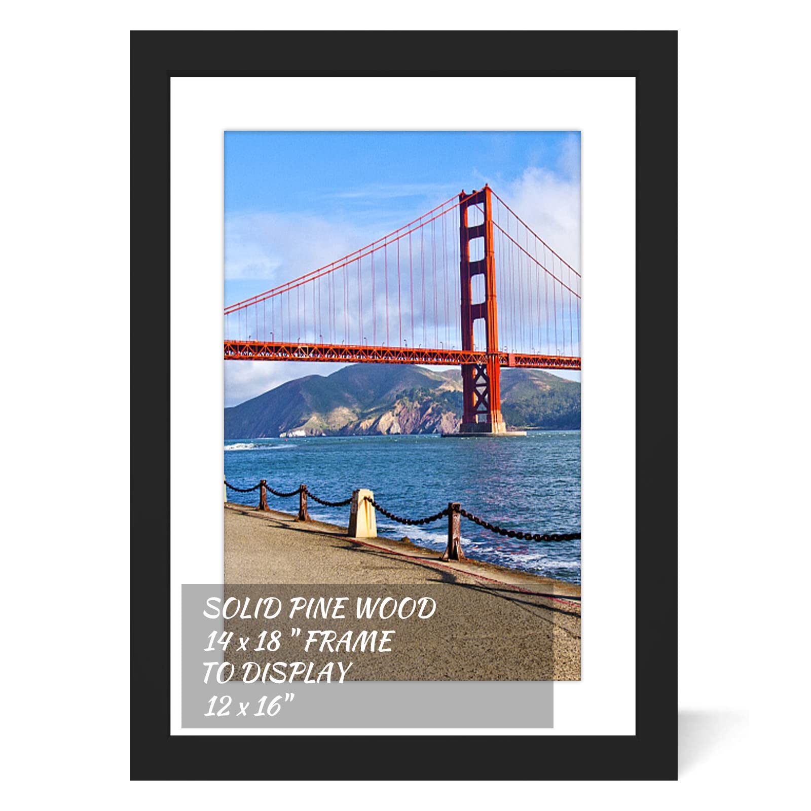 14x18 inch Wood Picture Frame for Wall Hanging Square Photo Frames with Mats 12x16 inch Pictures for Baby Scan,Poster,Decoration,Anniversary,Wedding,Christmas,Diamond Painting(Black)