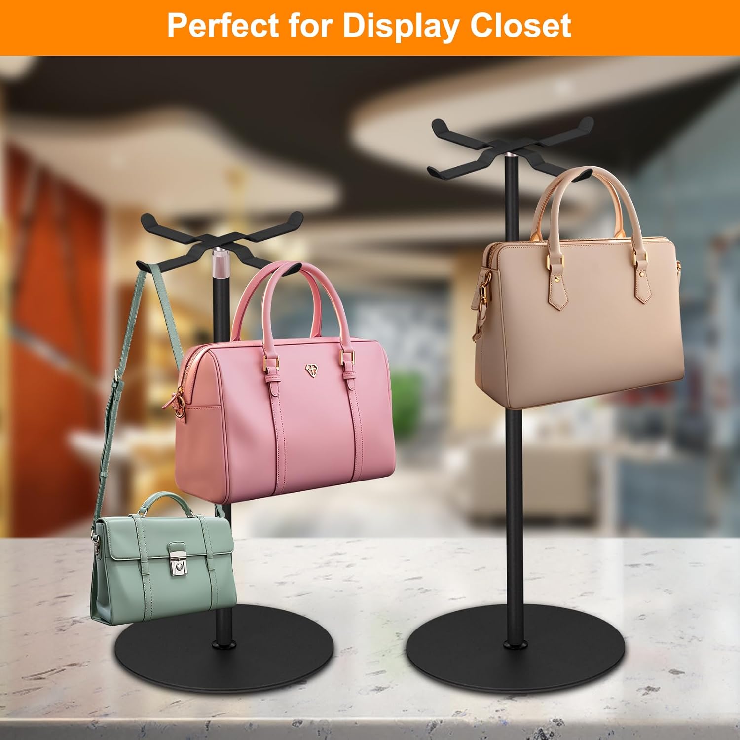 Demao Purse Display Stand, 2 Pack Tabletop Handbag Display Stand Stainless Steel, Heavy Duty Adjustable Height Metal Handbag Holder for Home Bedroom Closet Boutique Store Counter Retail(Black) - Image 5