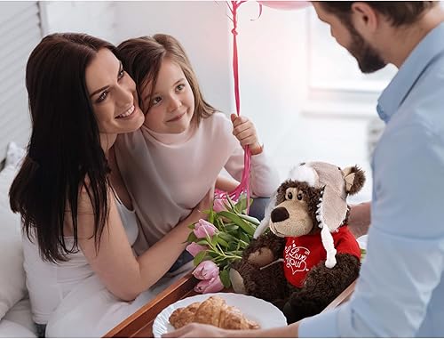 Miniatura 7 de DolliBu I Love You Grizzly Bear con ropa de peluche lindo animal de peluche con camisa roja y nombre personalizado para San Valentín aniversario