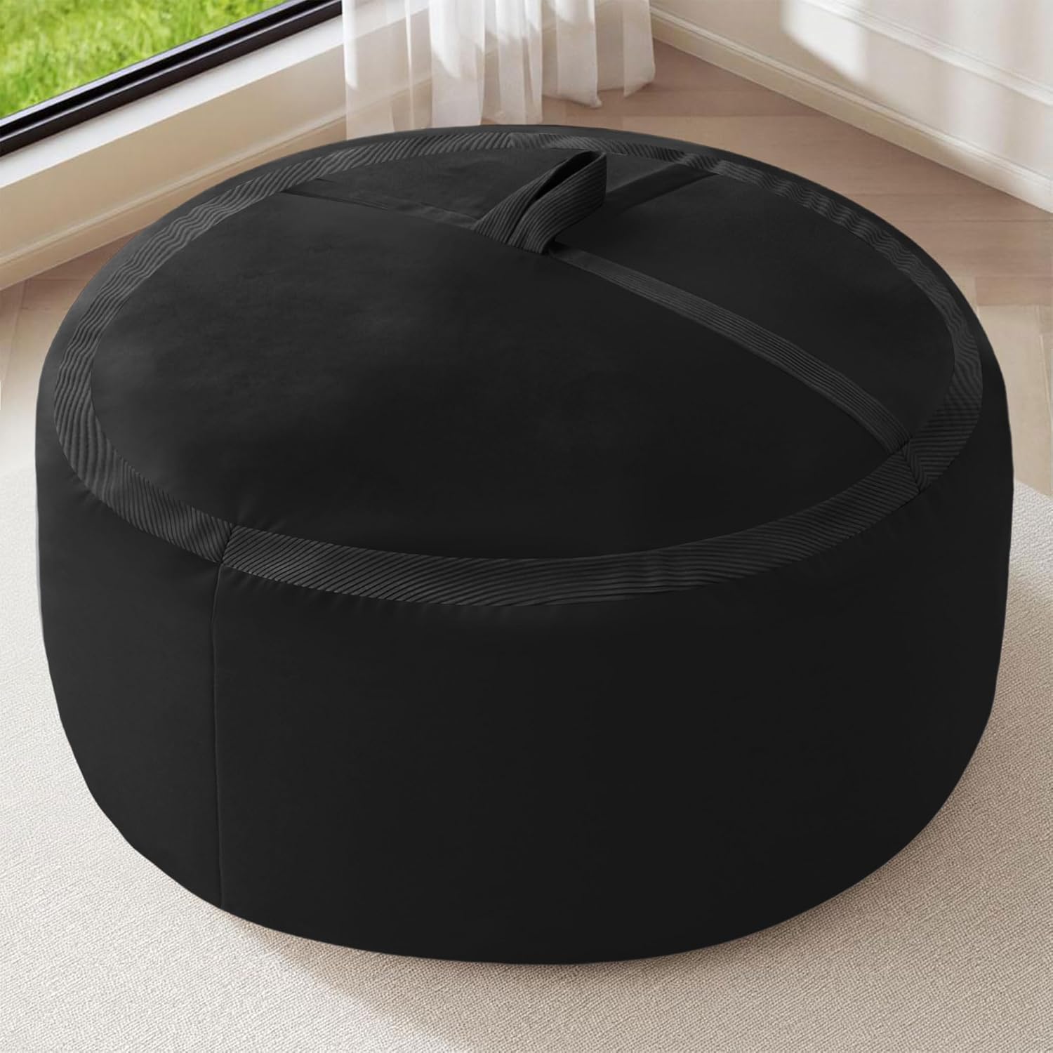 HABUTWAY 3ft Bean Bag Chair Giant Bean Bag Chairs with Memory Foam Filled, Large Beanbag Chair with Removable Dutch Velvet Cover for Living Room, Bedroom, Dorm, Black