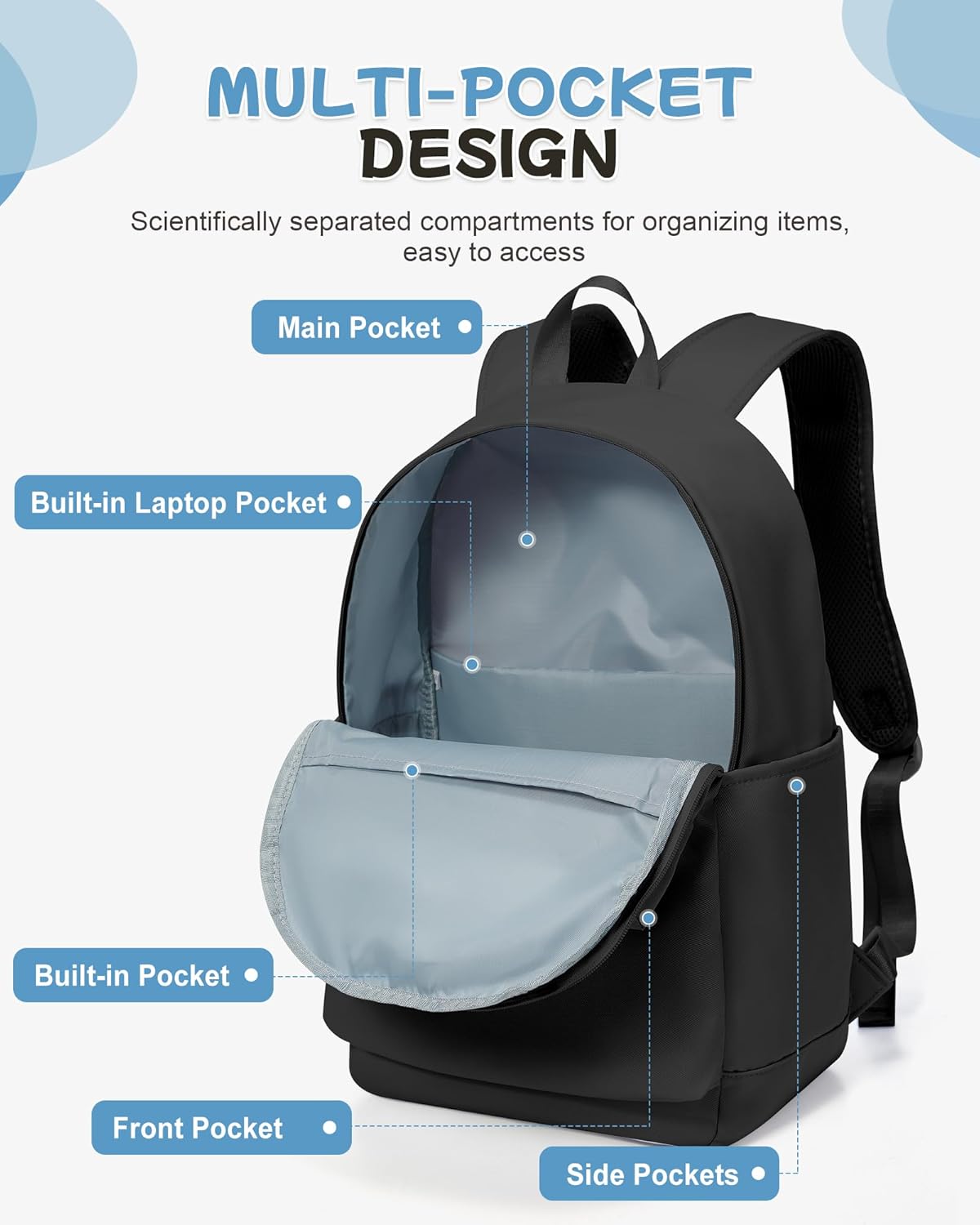 Lightweight Waterproof Black Middle School Backpack For Teen Girls Women, 15.6 Inch Laptop Cute School Bookbag For Travel, College, Daily Use - Image 5