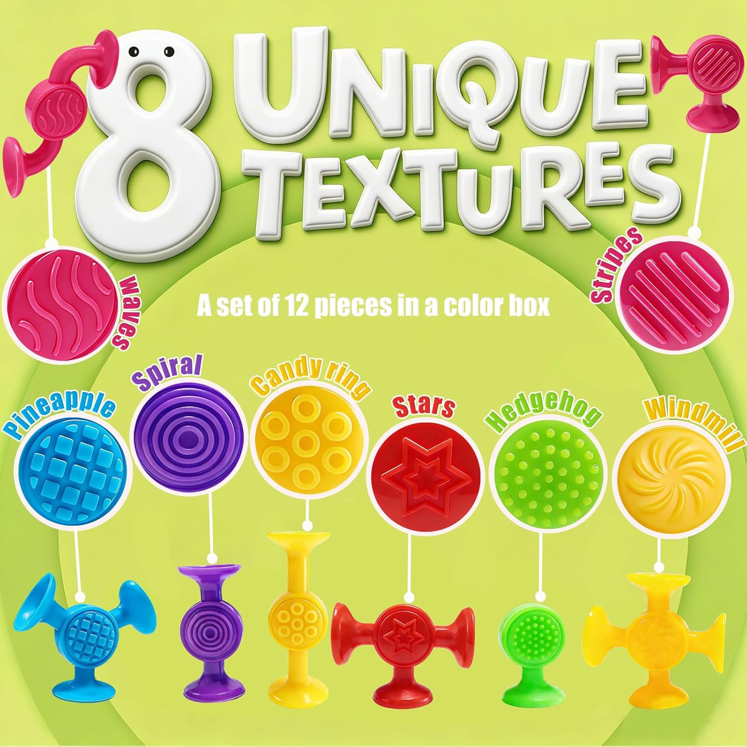 Toddlers Suction Cup Bath Toys, Soft Sensory Suction Building Toy, 12Pcs Baby Starter Montessori Stocking Stuffers for Kids Boys Girls Colorful Popdarts Birthday Travel Car(Large)