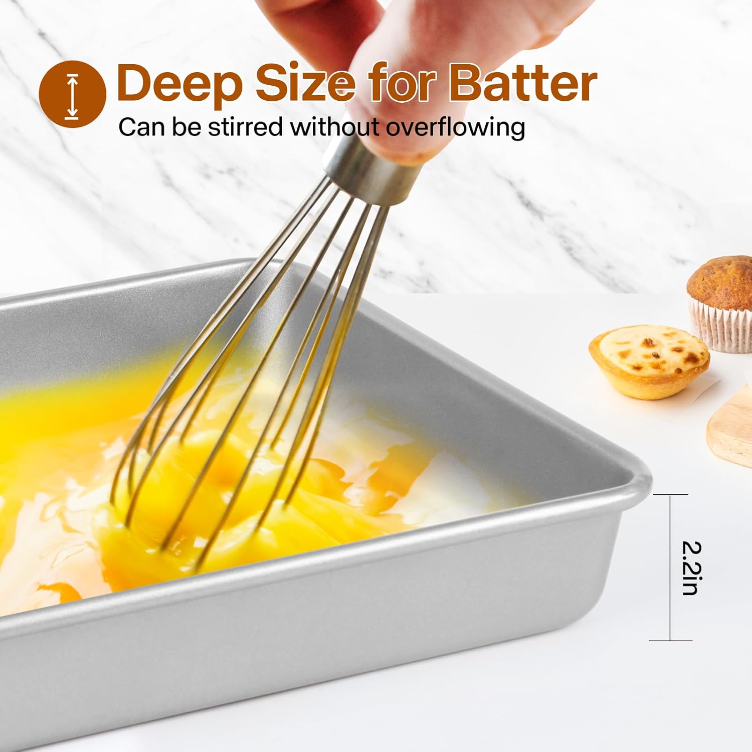 9x11 Baking Pan, Rectangle Cake Pan, 2-Pieces Nonstick Sheet Cake Pans Heavy Duty, Toaster Oven Tray Deep Size for Lasagna, Brownie, Siliver - Image 6