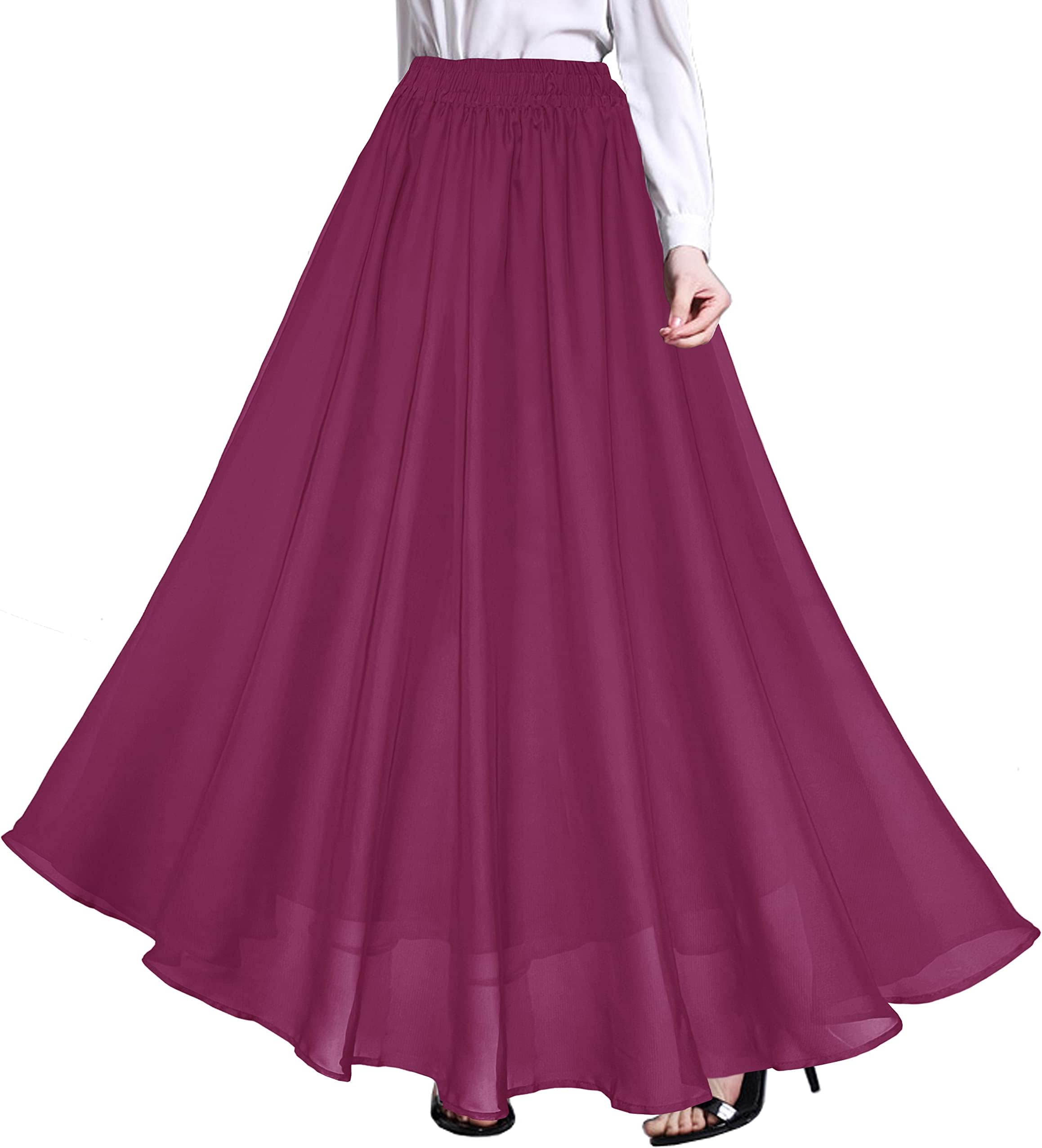 Womens Chiffon Retro Long Maxi Skirt Beach Ankle Length Skirt