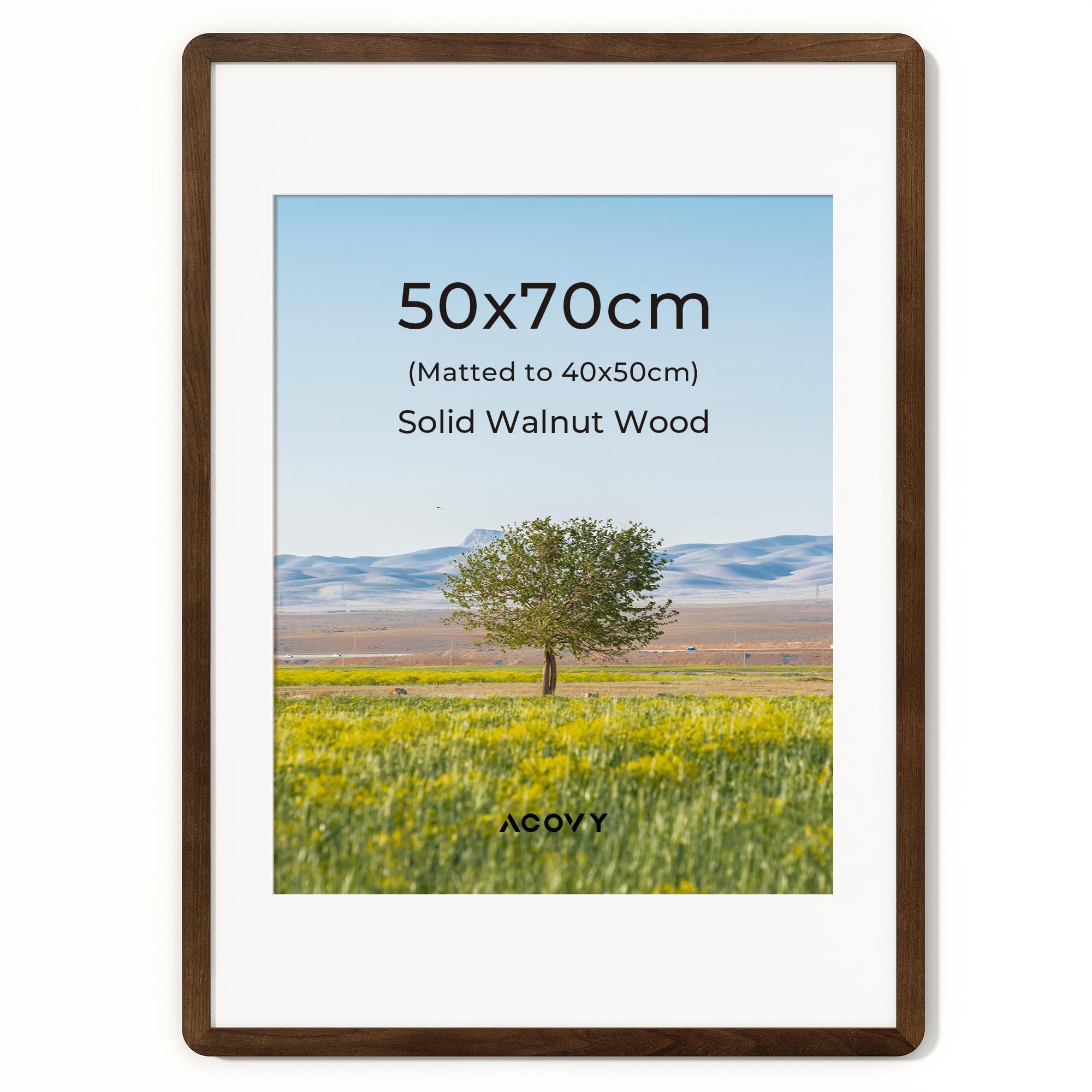 50x70cm Frame,Solid Walnut Wood 50x70 Poster Frame with Tempered Glass
