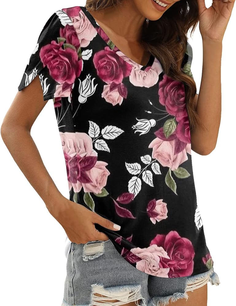 ZJML T-Shirt A Maniche Corte Scollo V da Donna, Top Pullover Allentati Casual in Tinta Unita Estate,Viola,XXL