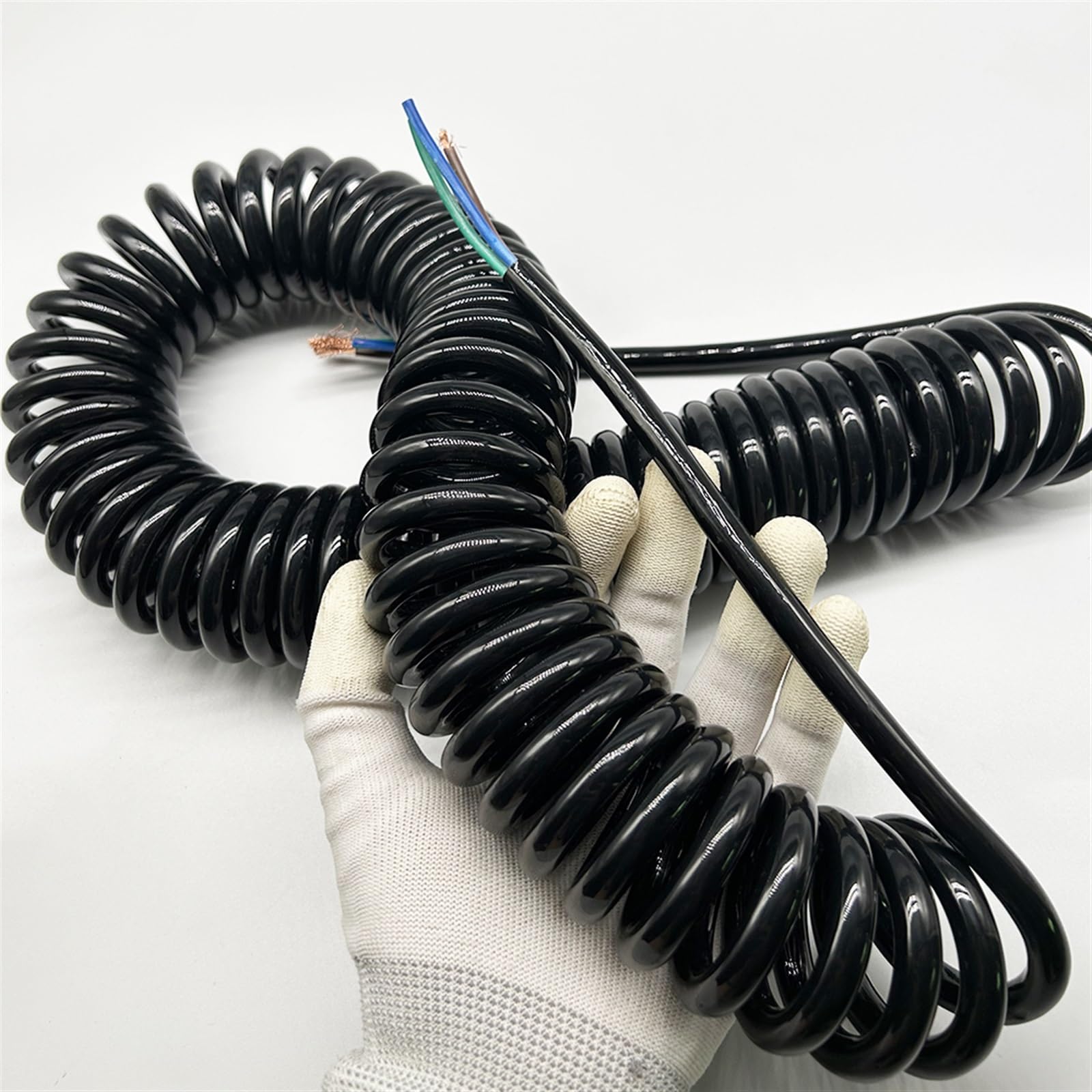 spiralförmige Kabel, Teleskop-Spiralkabel, 3-adrig, 2,5 mm², schwarz/weiß, dehnbar 1–5 m(Black,Stretch 1 meter)