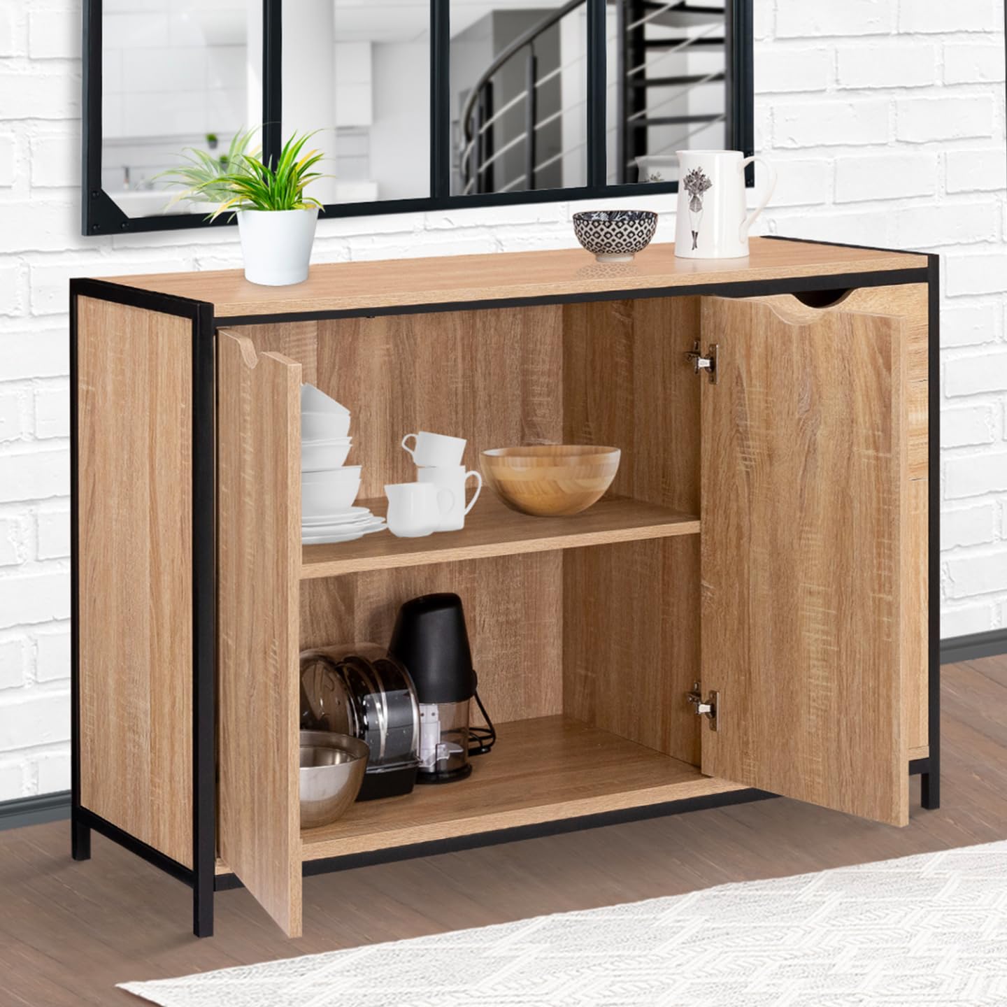 IDMarket - Aparador bajo (110 cm, con armarios y cajones, diseño industrial