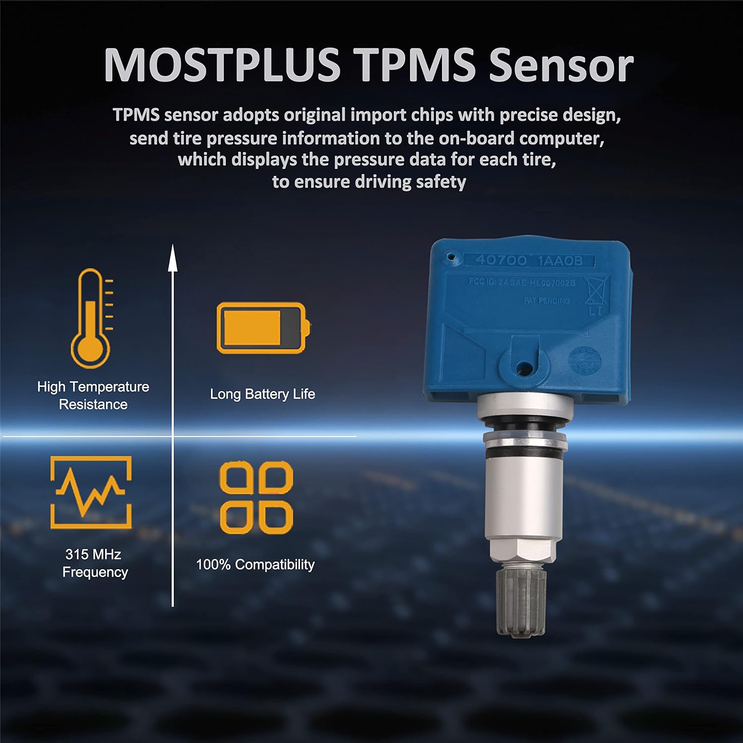 MOSTPLUS 407001-AAOD 40700-1AA0B Tire Pressure Monitoring System Sensor (TPMS) 315MHZ Compatible for 2006-2013 Nissan Titan Murano(Set of 4)