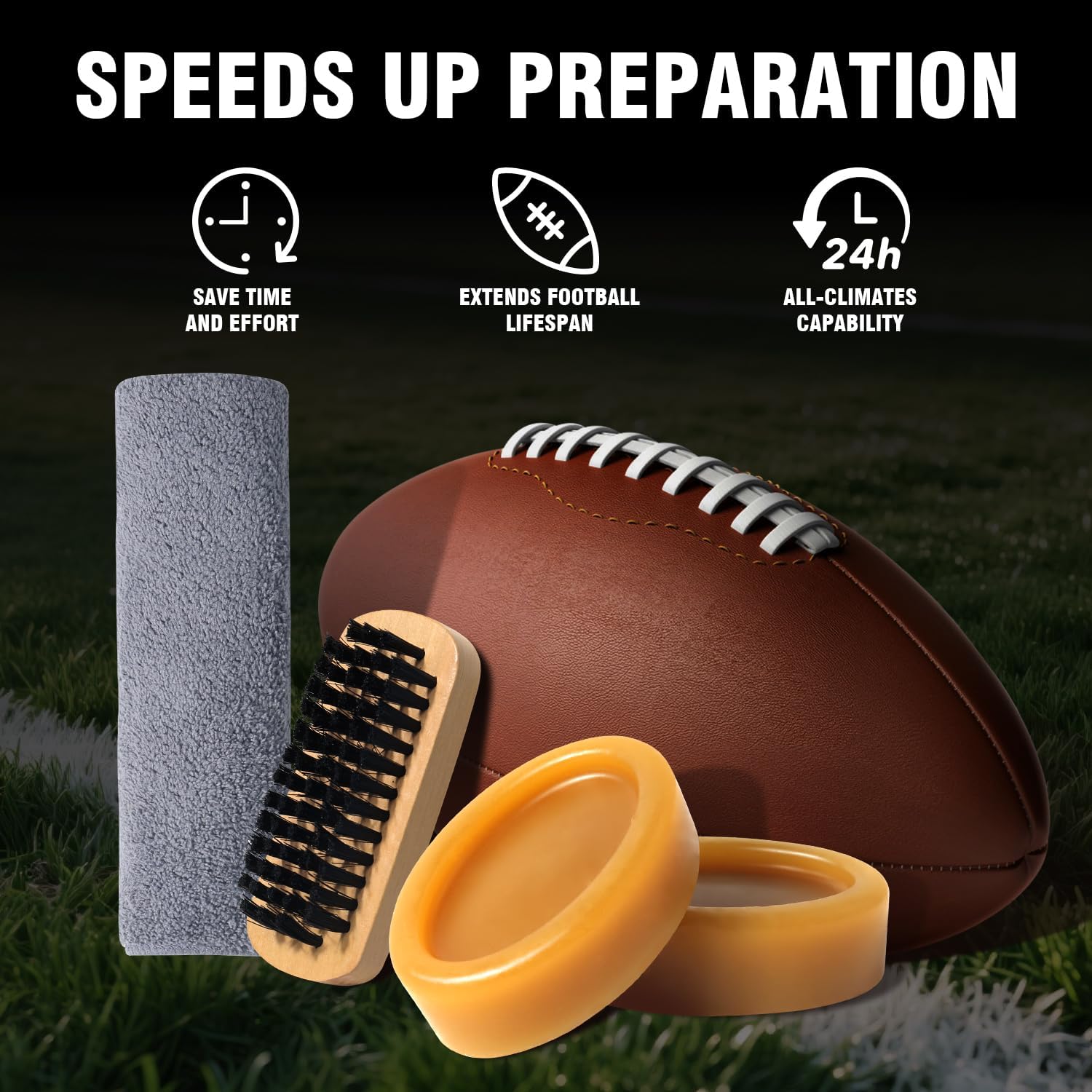 4 in 1 Football Prep Kit - for Effectively Secure Grip & Enhance Tack with 2 Football Wax & 1 Football Brush & 1 Cloth - Adult & Youth Football Leather Conditioner and Football Accessories