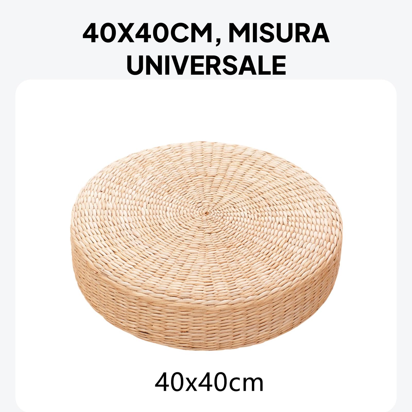 2x Tatamo 40x40cm, Cuscini Da Pavimento Rotondi, Tappetini per Pavimento in Paglia per Esterni, Tappetino Tatami Giapponese, Tatami Pouf Mat per Sedie, Pavimenti, Sedie Pranzo, Divano