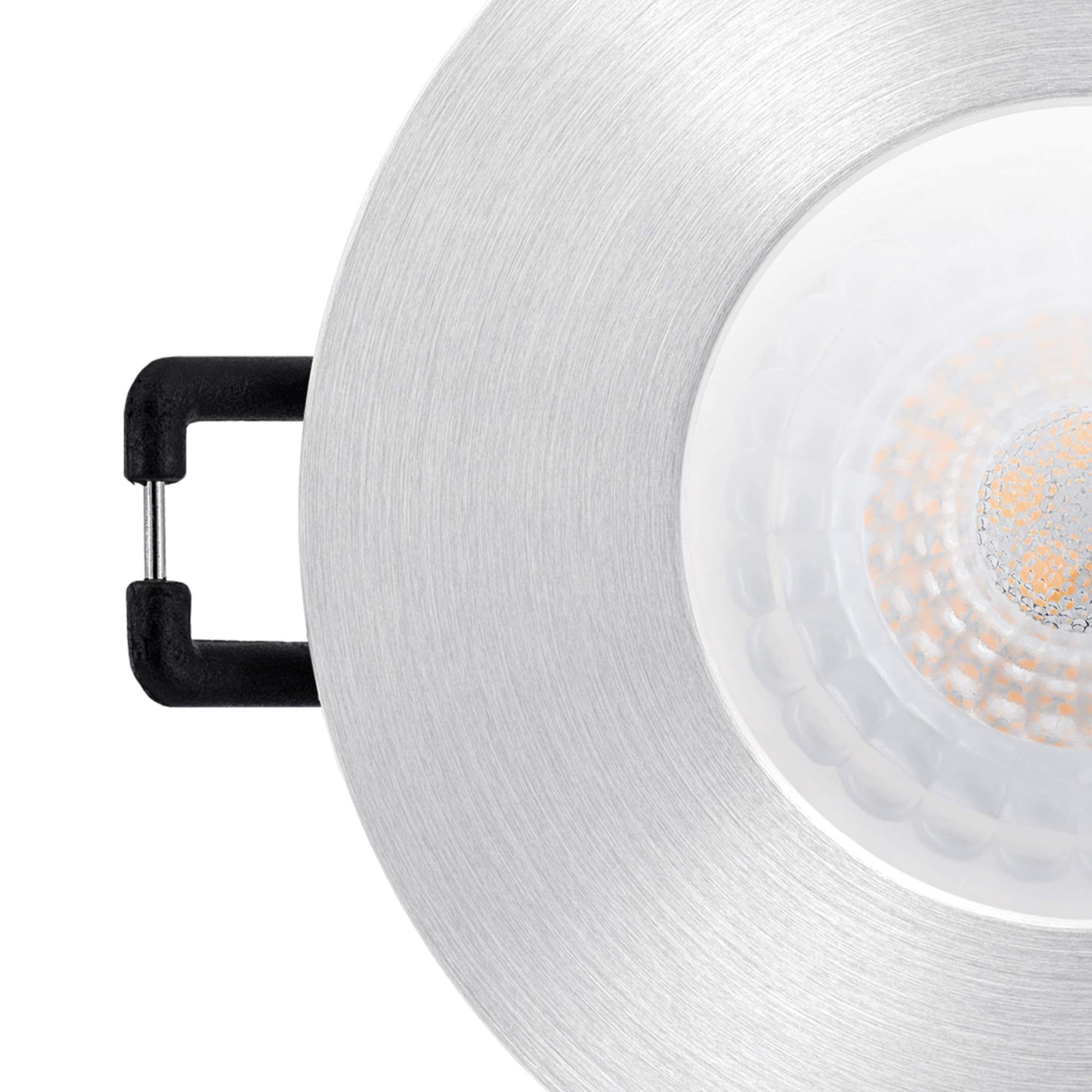 linovum ISASO Einbauspot 10er Set silber IP65 LED-Modul 4W warmweiß 30mm | Zehn flache Deckenspots IP65 Alu gebürstet - warmweiß, nur 30mm tief, für Bad & Dusche, inkl. LED-Modul