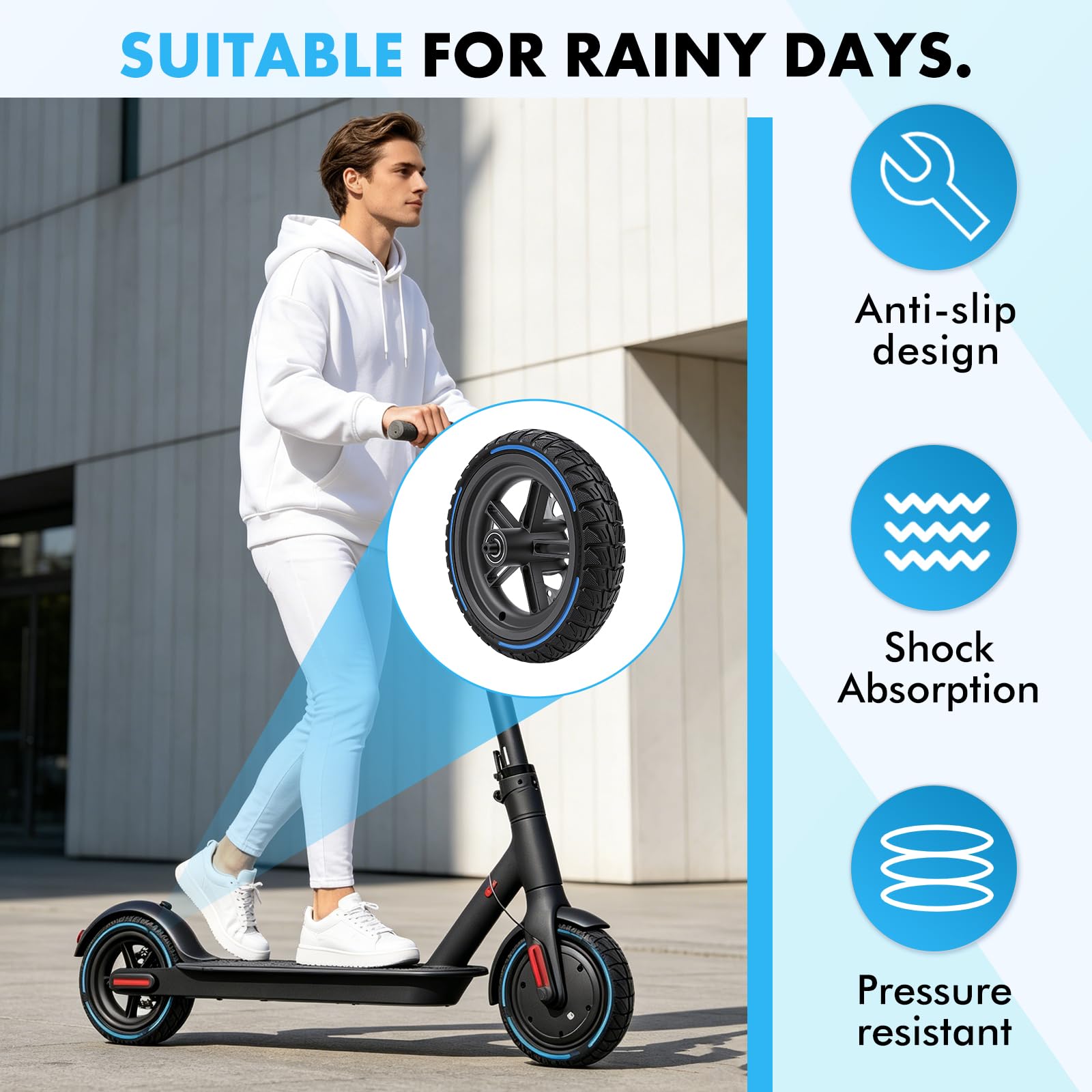 BuyWeek Roue arrière de trottinette électrique en caoutchouc plein avec frein à disque de 120 mm pour Xiaomi M365 PRO, anti-explosion, résistant à la pression, amortisseur de chocs