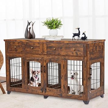 GarveeHome Large Dog Crate Furniture with 2 Drawers and Removable Divider