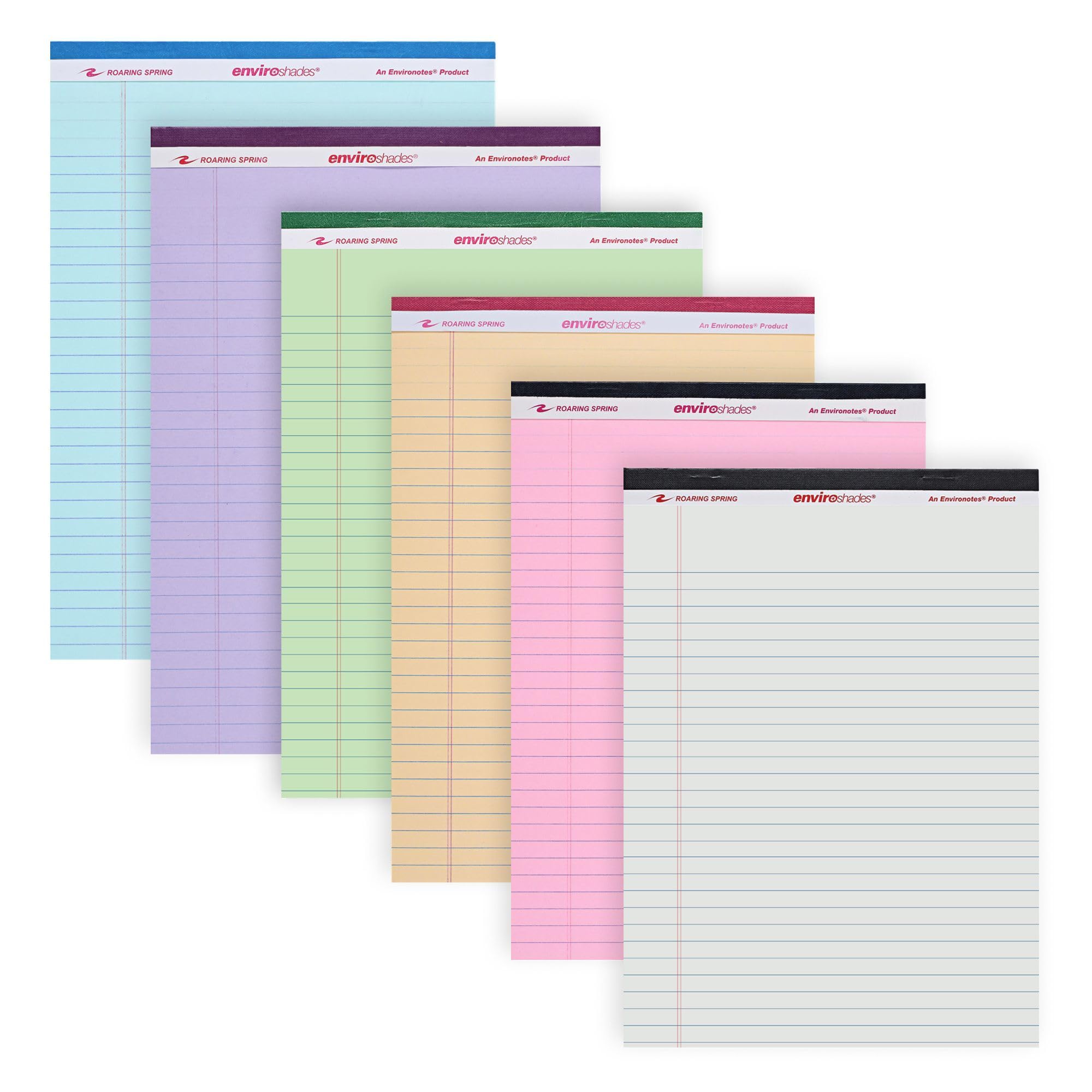 ROARING SPRING Enviroshades Assorted Colored Legal Pads 6 Pack Legal Ruled Recycled Writing Note Pads 8 5 x
