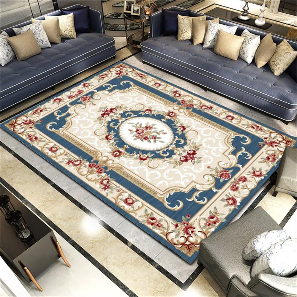 Tapis de sol résistant bleu floral 120x200 cm vintage extérieur et intérieur