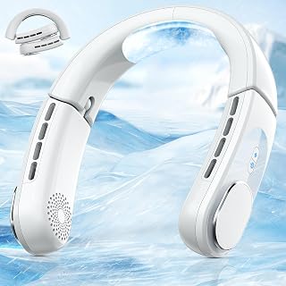 Bladeless Neck Fan - ChillGo 5200mAh Rechargeable Portable Fan (MAX 12H) - Low Noise 3 Speed Personal Fan -Foldable Wearable Fan with 2 Adjustable Duct Design - Travel Fan for Camping, Outdoor.(White)