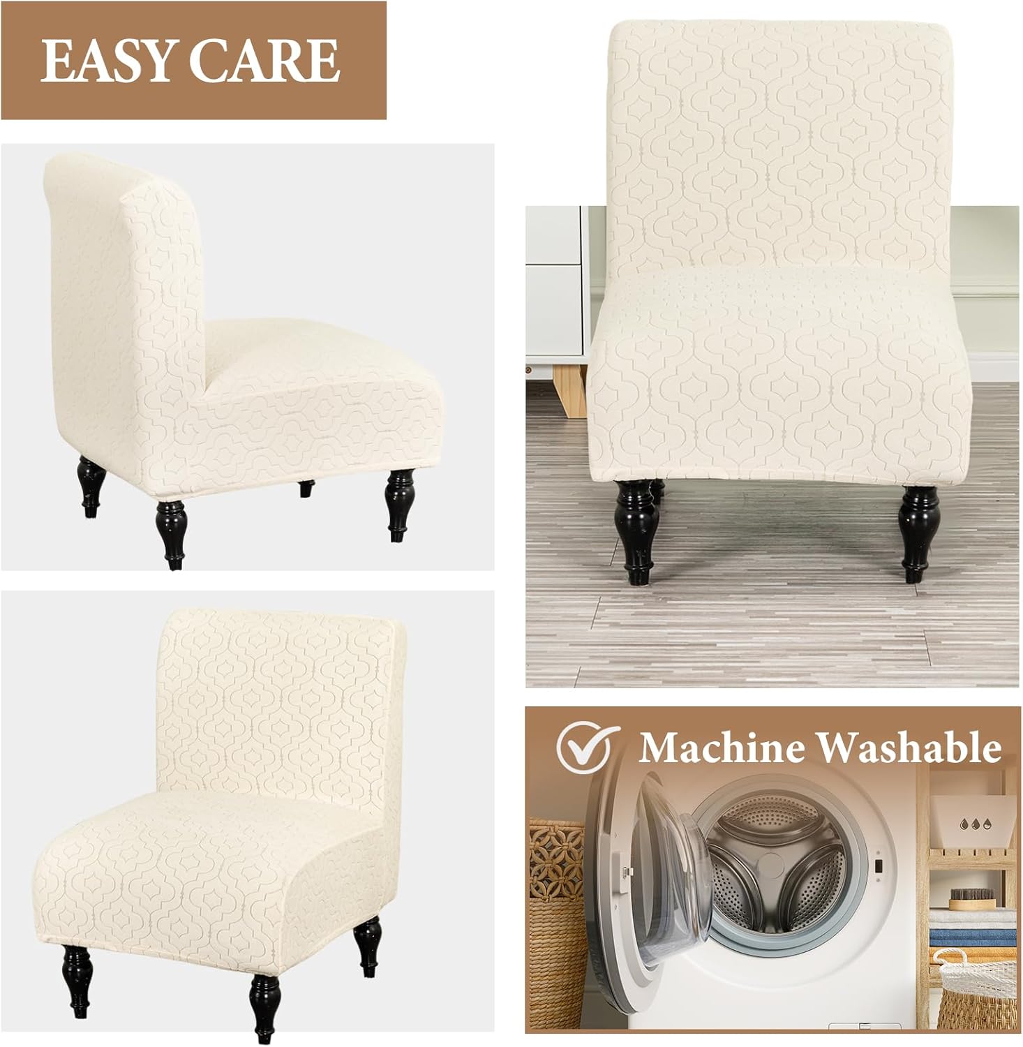 FUANGUI Armless Accent Chair Cover Slipcover, Stretch Spandex Chair Covers for Living Room Removable Washable for Armless Chair Furniture Protector