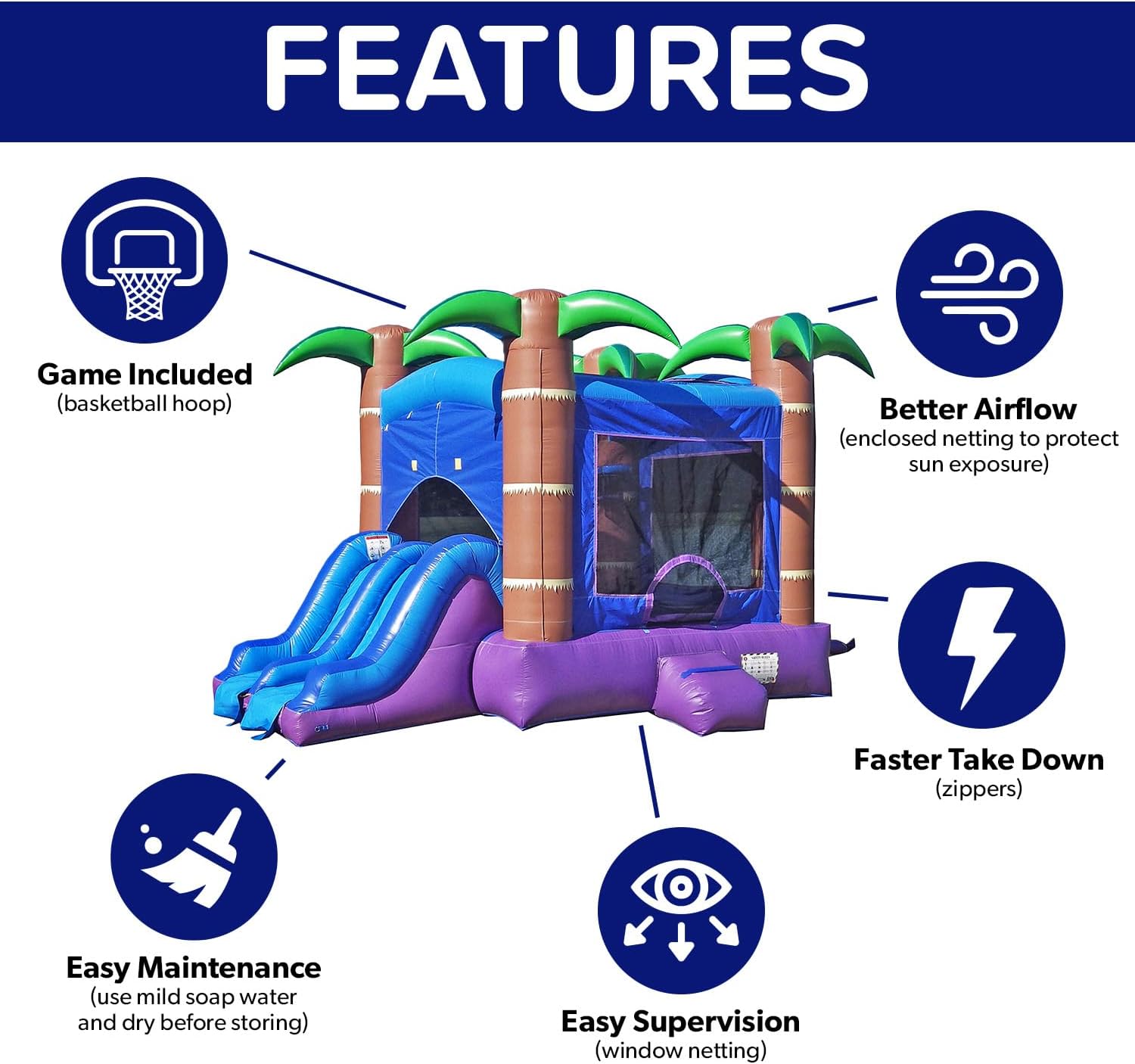 HeroKiddo 14’x18’ Enchanted Forest Inflatable Bounce House with Dual Lane Slide Combo, Built-in Basketball Hoop and Blower, 14.5' Tall Commercial PVC Jumper for Kids and Adult, Indoor & Outdoor