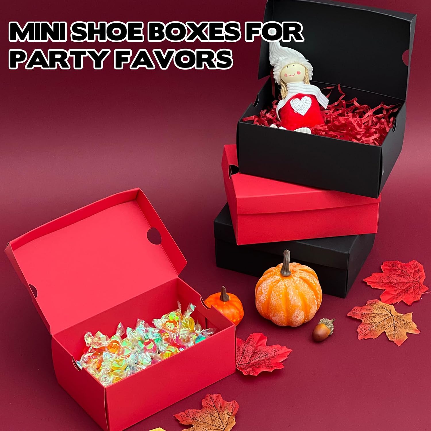 24 Pack Mini Sneaker Boxes for Party Favors 6.1 x 3.9 x 2.5 Inch Mini Shoe Gifts Boxes for Candies Cookies Snacks Sports Small Gift Case with Label for Wedding , Holiday, Birthday Party Favor (Black & Red)