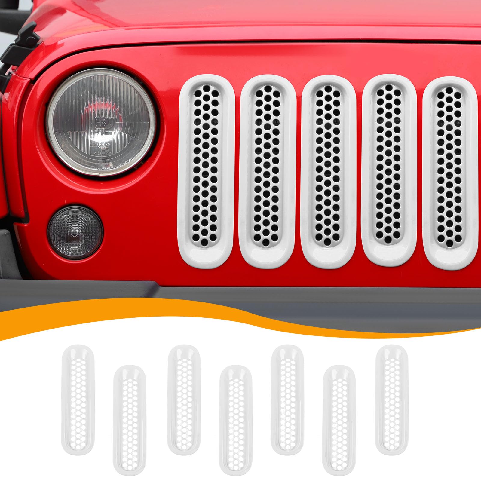Hoolcar Front Grill Mesh Inserts Clip-in Honeycomb Grille Guard Cover Fit for Jeep Wrangler JK JKU 2007-2017, Exterior Accessories, White