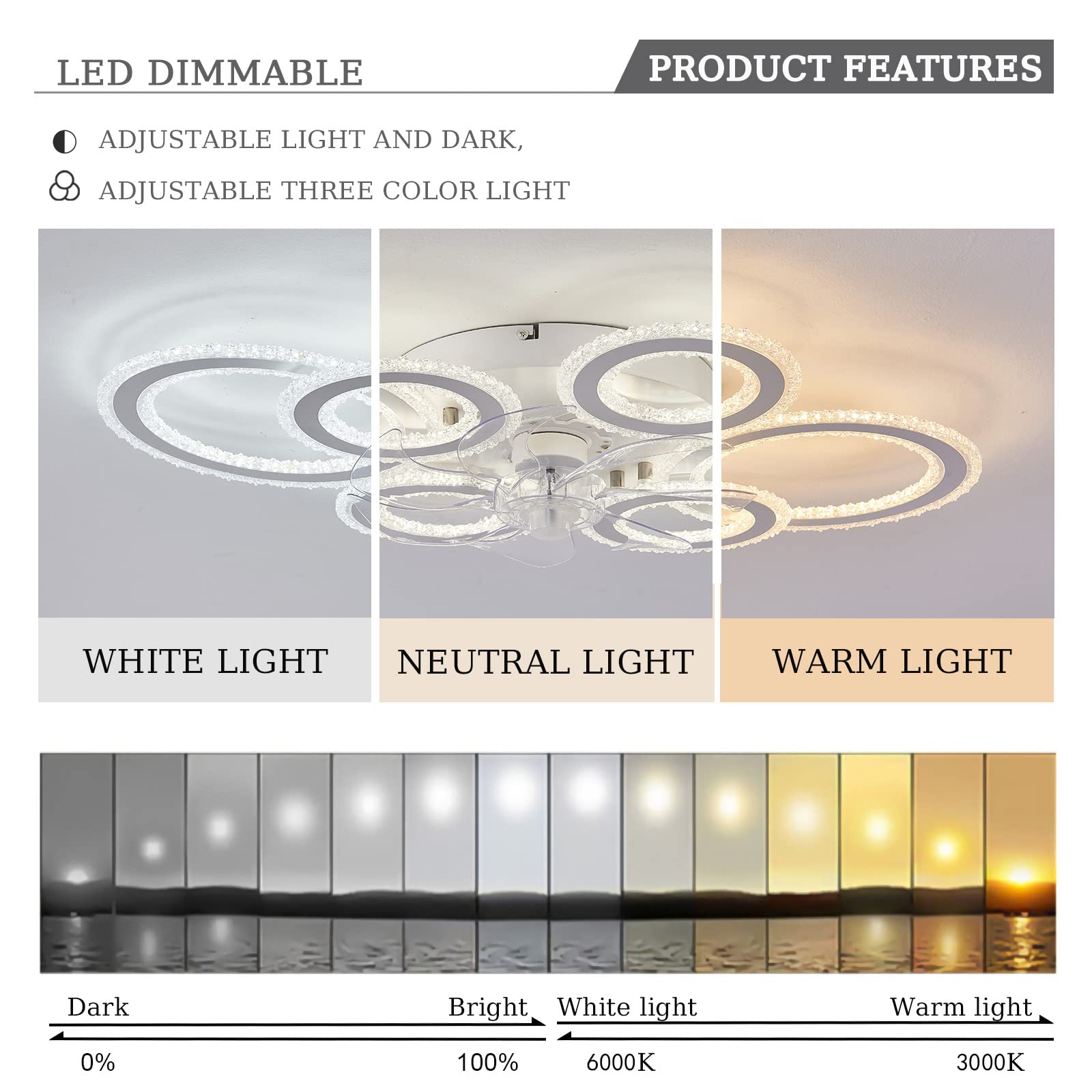 Bianco Lampadario Con Ventilatore Da Soffitto Reversibile Silenzioso DC Ventilat