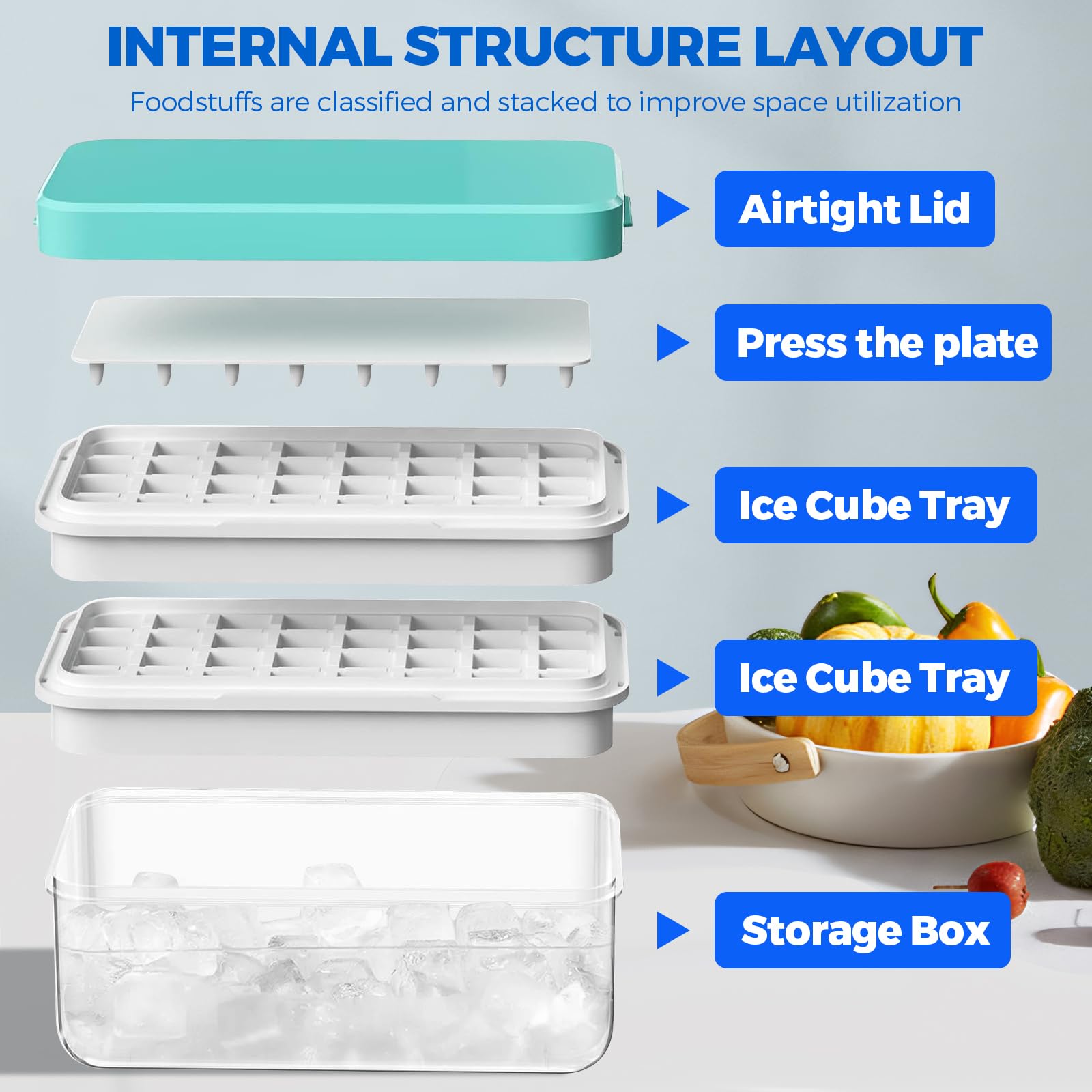 Bac A Glacon Lot De 50 Bacs À Glaçons Avec Couvercle Et Récipient, Faciles À Bac Glacon