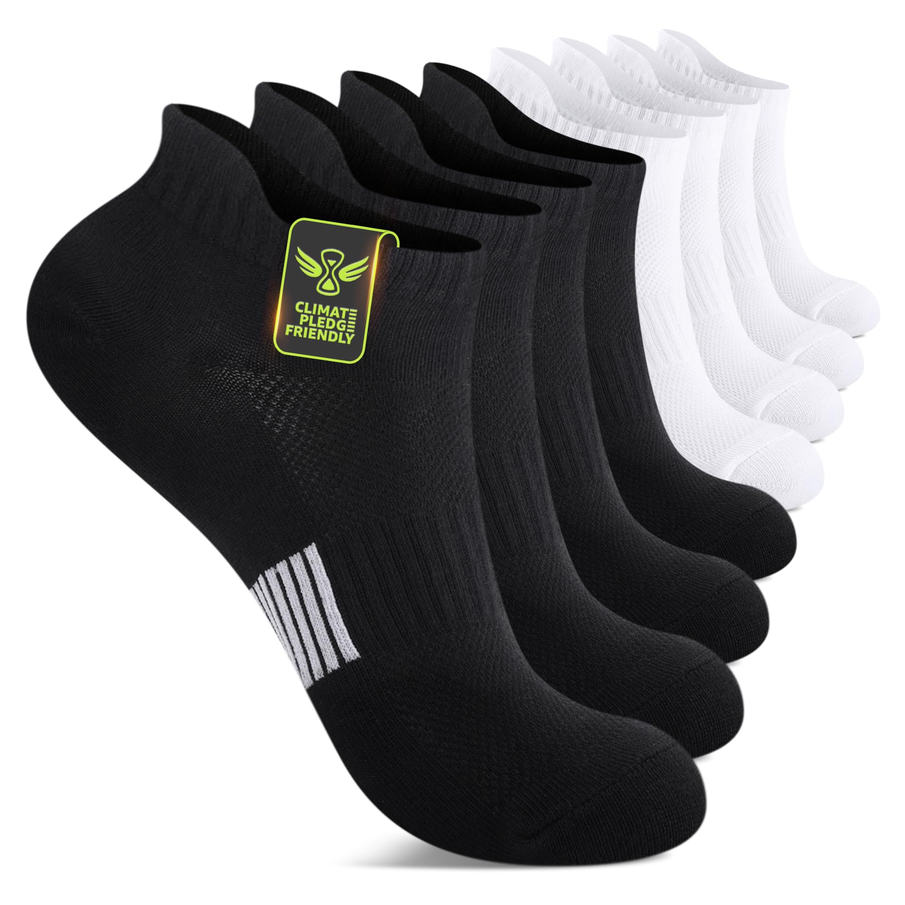 FALARY Sneaker Socken Damen & Herren Sportsocken Damen SneakerSocken 8 Paar Laufsocken Atmungsaktives Baumwollsocken Kurze Socken Schwarz Weiß