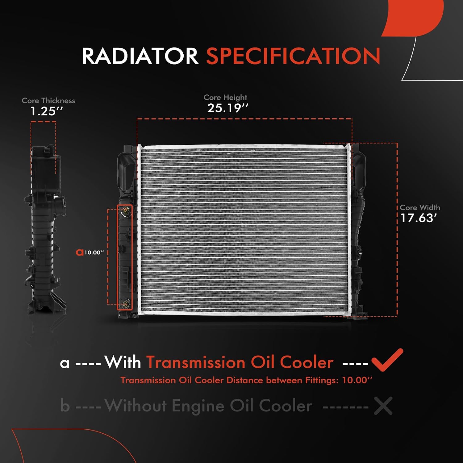 A-Premium Engine Coolant Radiator with Transmission Oil Cooler Compatible with Mercedes-Benz E500 2003-2006 CLS500 2006 5.0L, Automatic Transmission, Replace# 2115003102