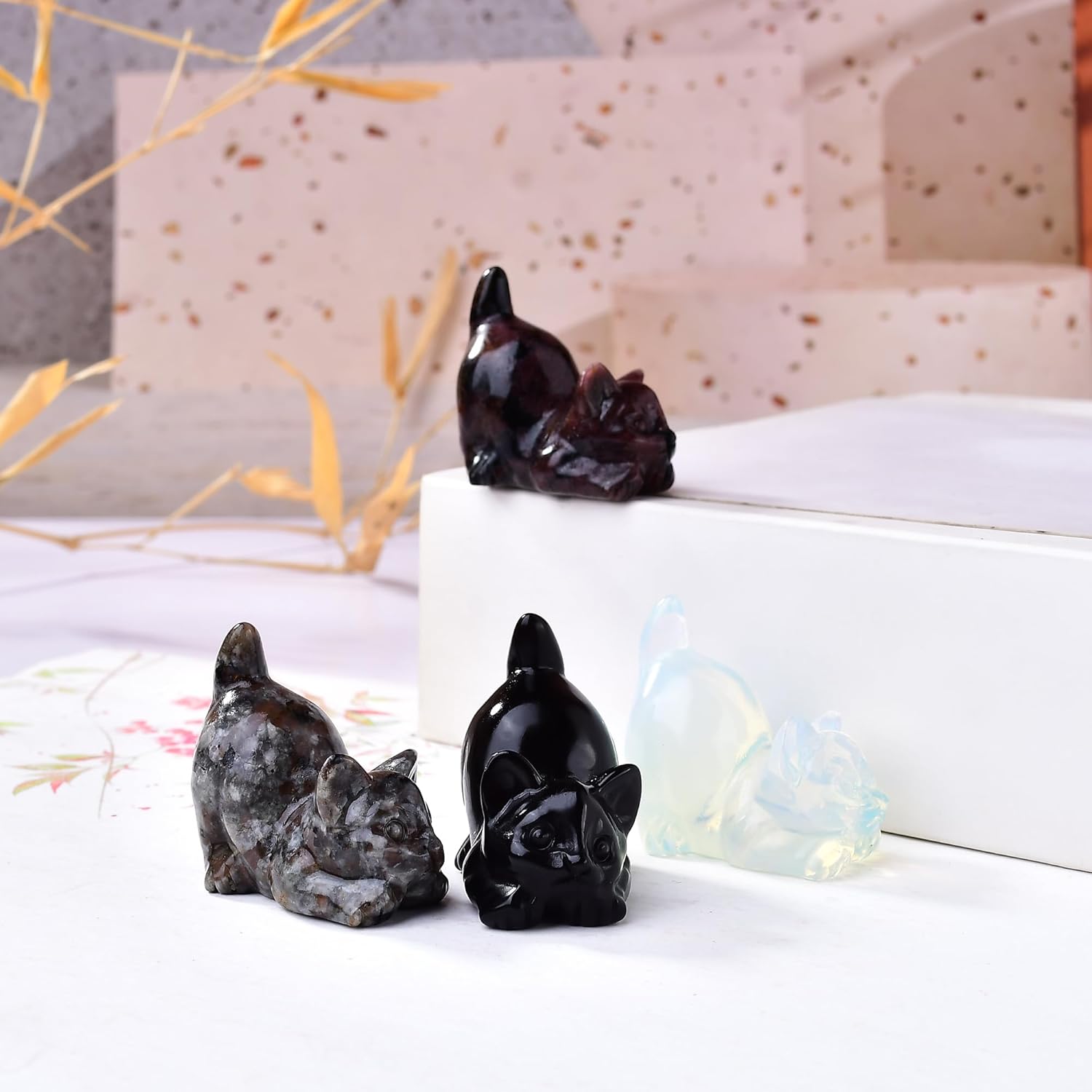 Natural Flame Stone Cat Decor Statue Crystals and Healing Stones Cat Figurine Polished Gemstones Bedroom Office Desk Home Decoration A Lucky Decoration for Cat Lover - Image 4